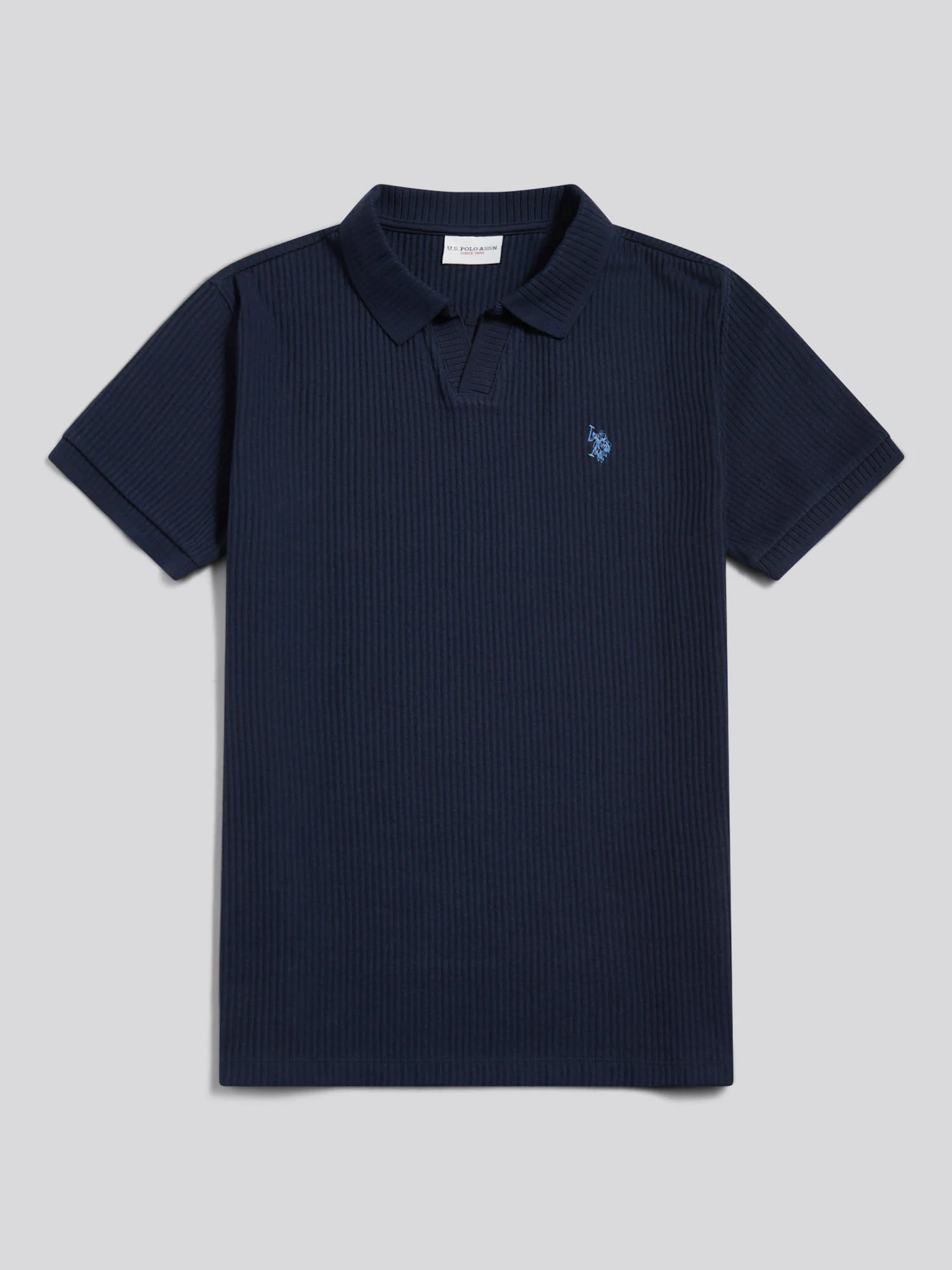 Mens Mini Vertical Texture Open Collar Polo Shirt Dark Sapphire Navy - Image 5