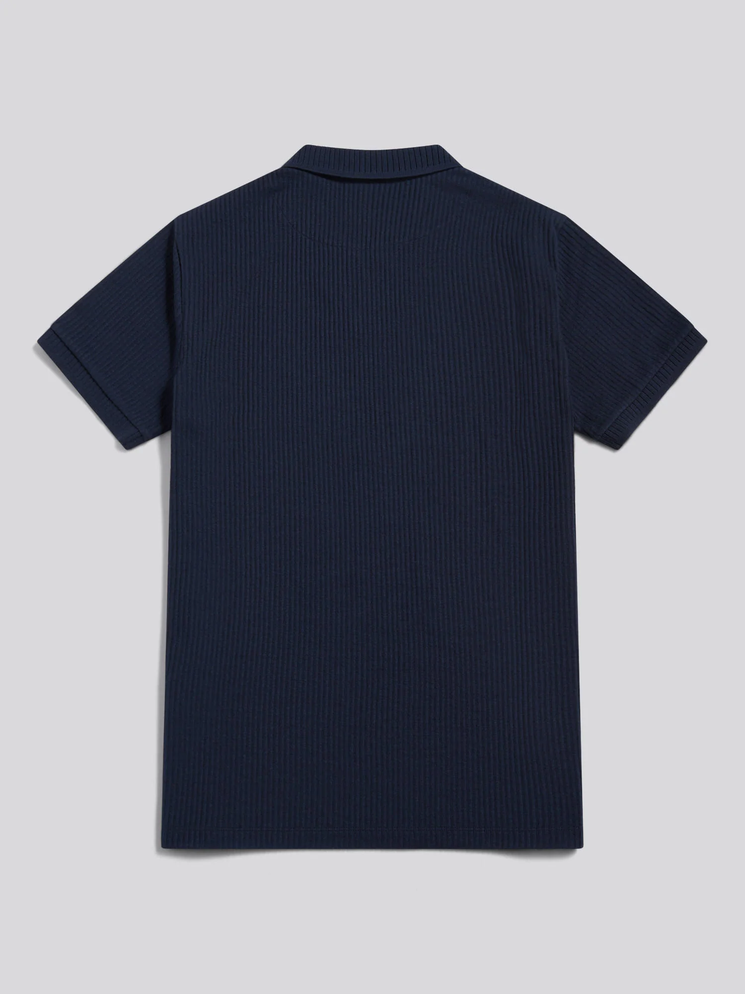 Mens Mini Vertical Texture Open Collar Polo Shirt Dark Sapphire Navy - Image 6