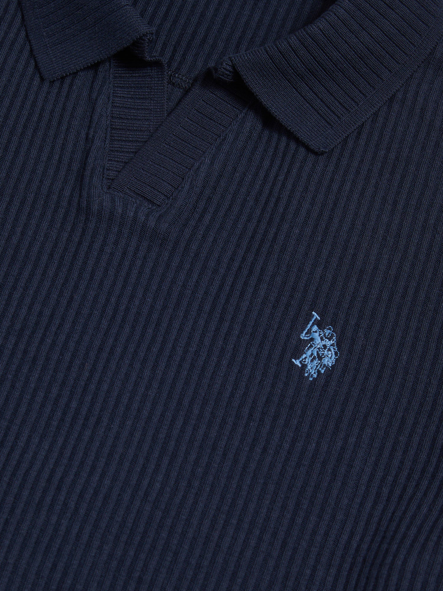 Mens Mini Vertical Texture Open Collar Polo Shirt Dark Sapphire Navy - Image 7