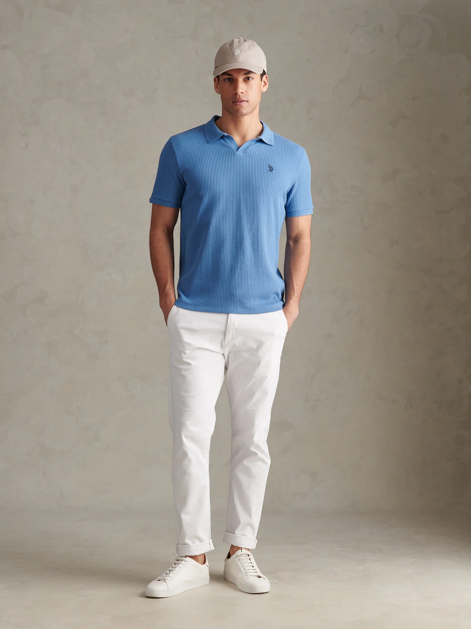 Mens Mini Vertical Texture Open Collar Polo Shirt Riviera - Image 3