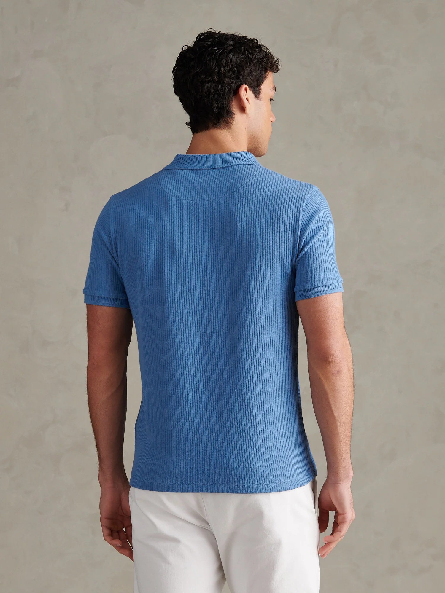 Mens Mini Vertical Texture Open Collar Polo Shirt Riviera - Image 4