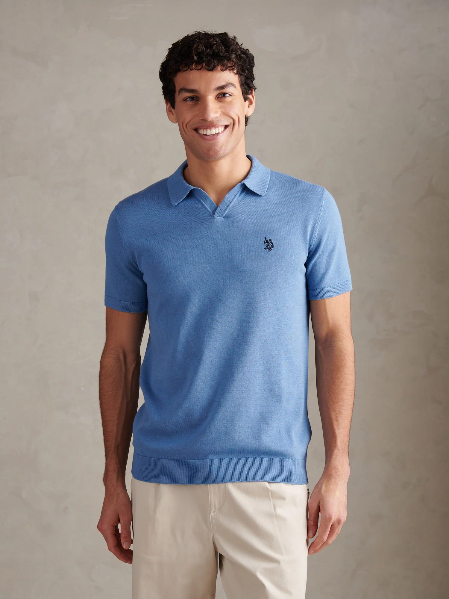 Mens Mini Vertical Texture Open Collar Polo Shirt Riviera - Image 5