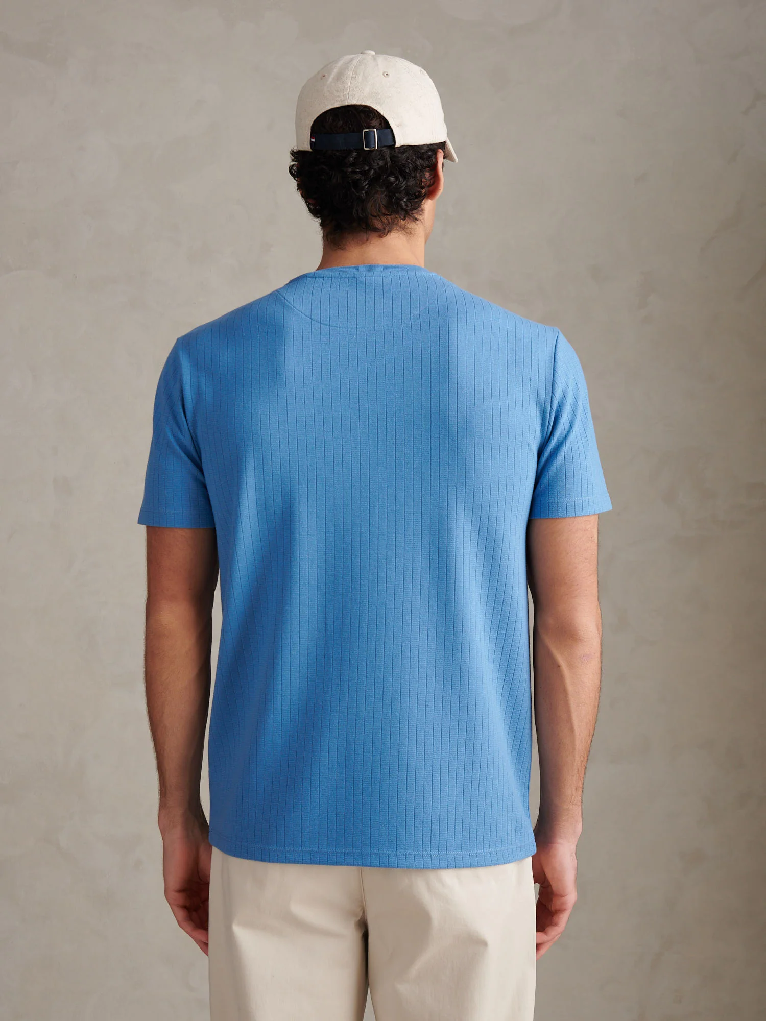 Mens Mini Waffle Stripe Textured T-Shirt Riviera - Image 4