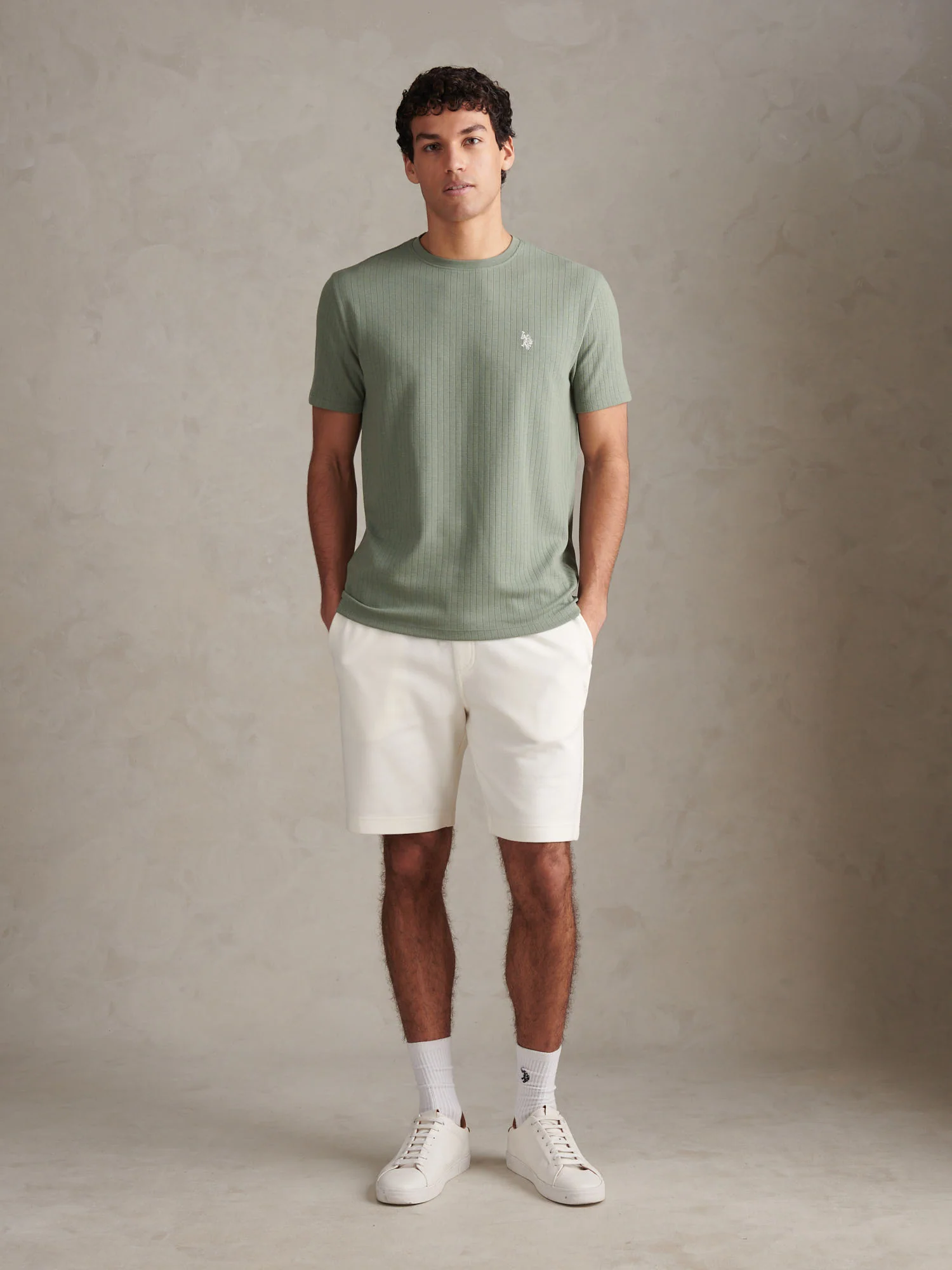 Mens Mini Waffle Stripe Textured T-Shirt Sea Spray - Image 3