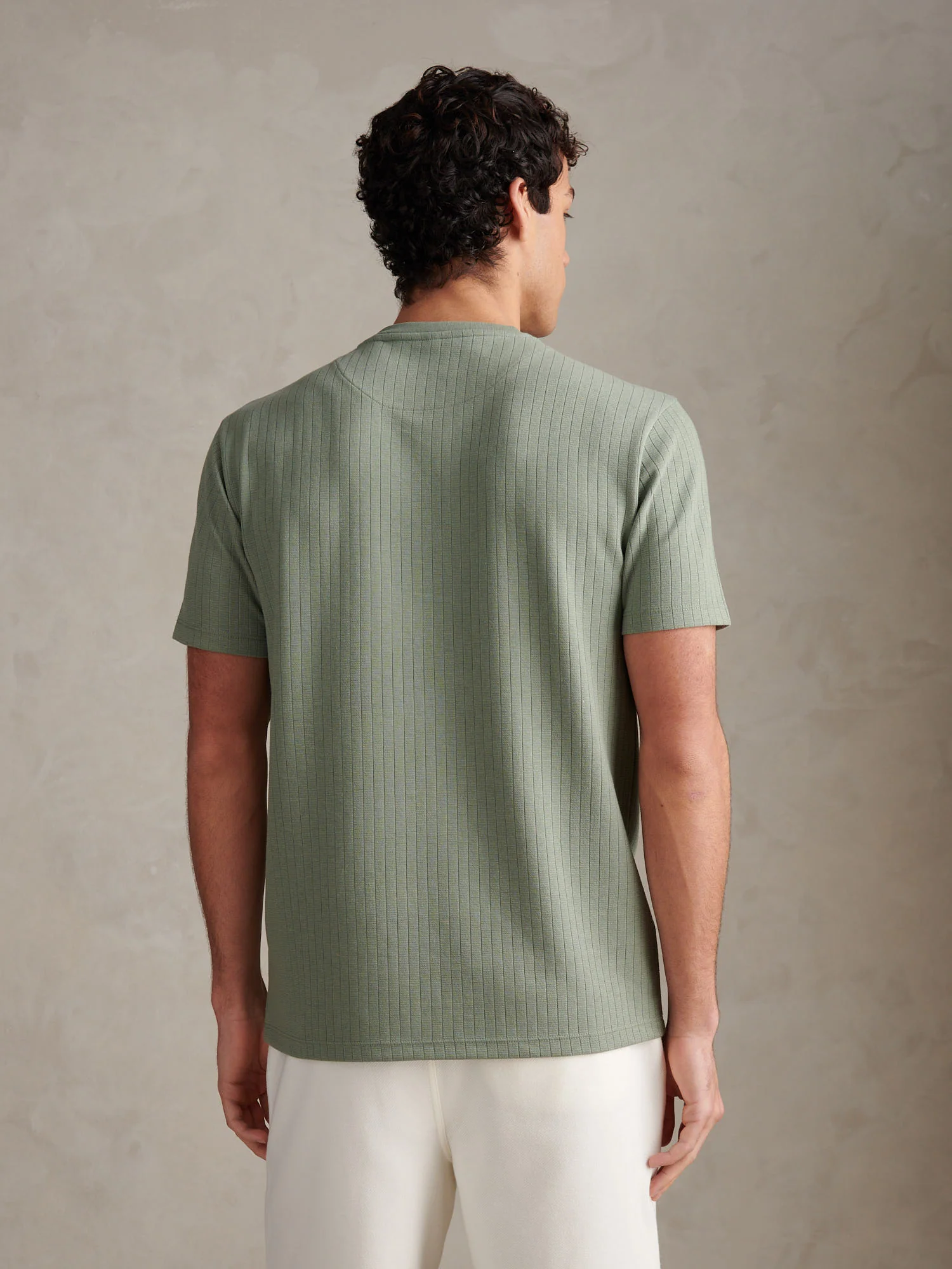 Mens Mini Waffle Stripe Textured T-Shirt Sea Spray - Image 4
