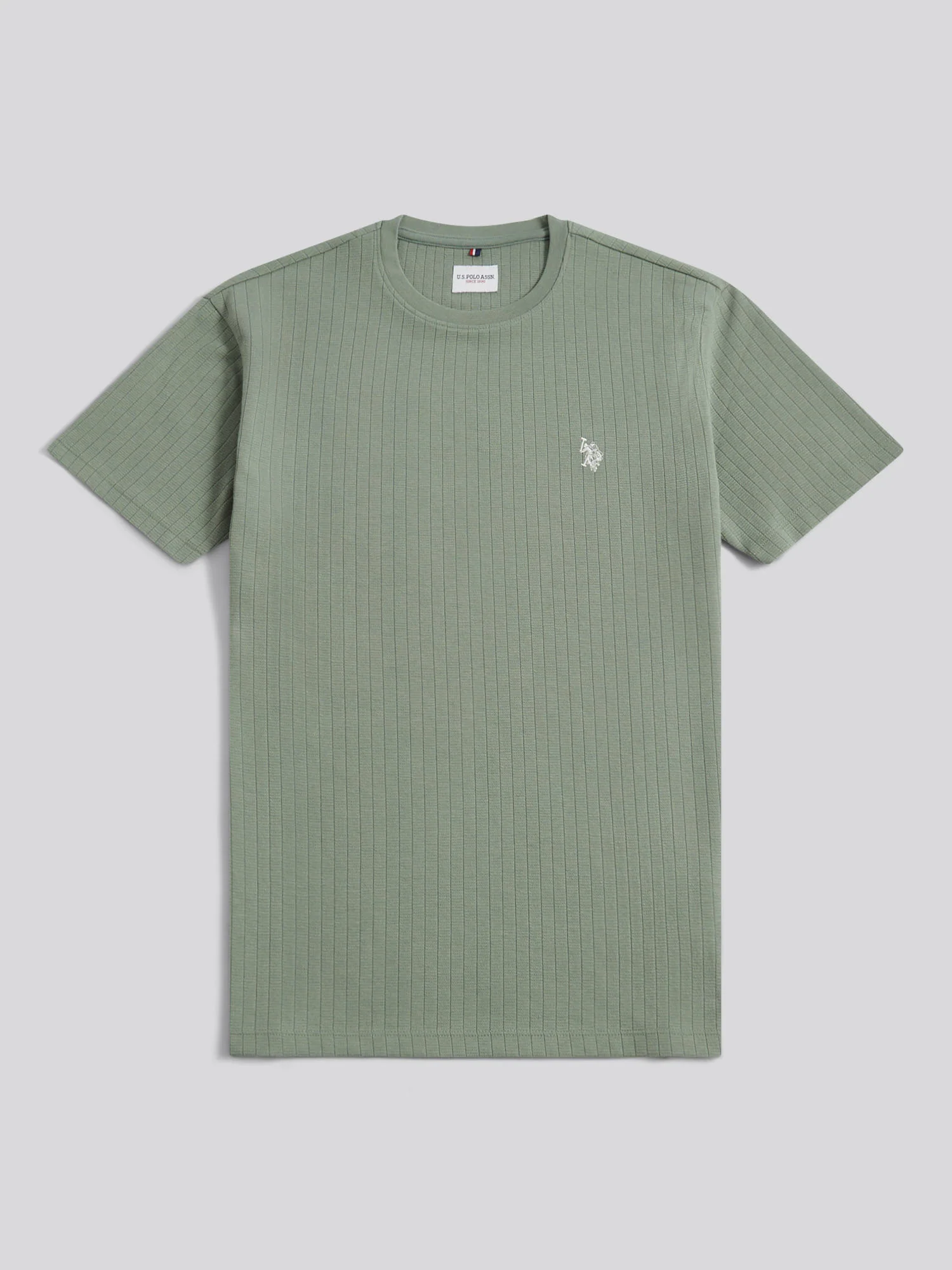 Mens Mini Waffle Stripe Textured T-Shirt Sea Spray - Image 5