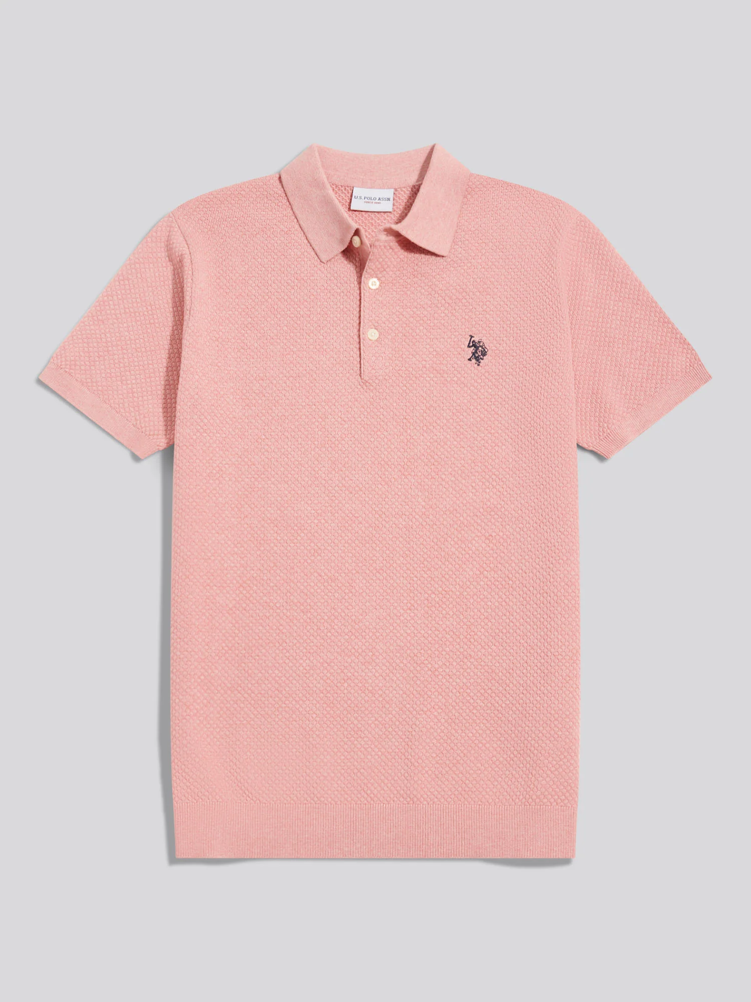 Mens Moss Stitch Knit Polo Shirt Mauveglow Marl - Image 5