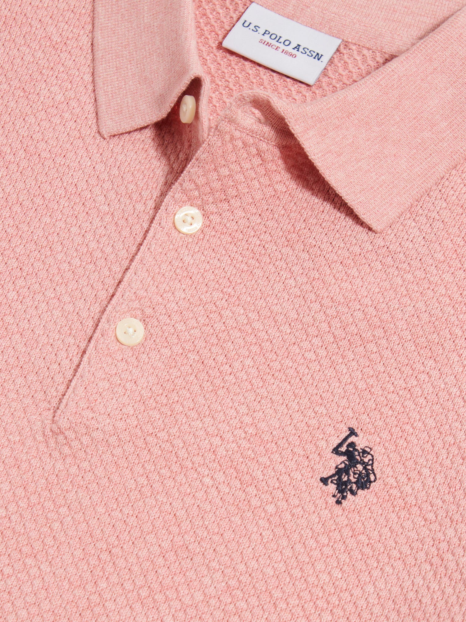 Mens Moss Stitch Knit Polo Shirt Mauveglow Marl - Image 7