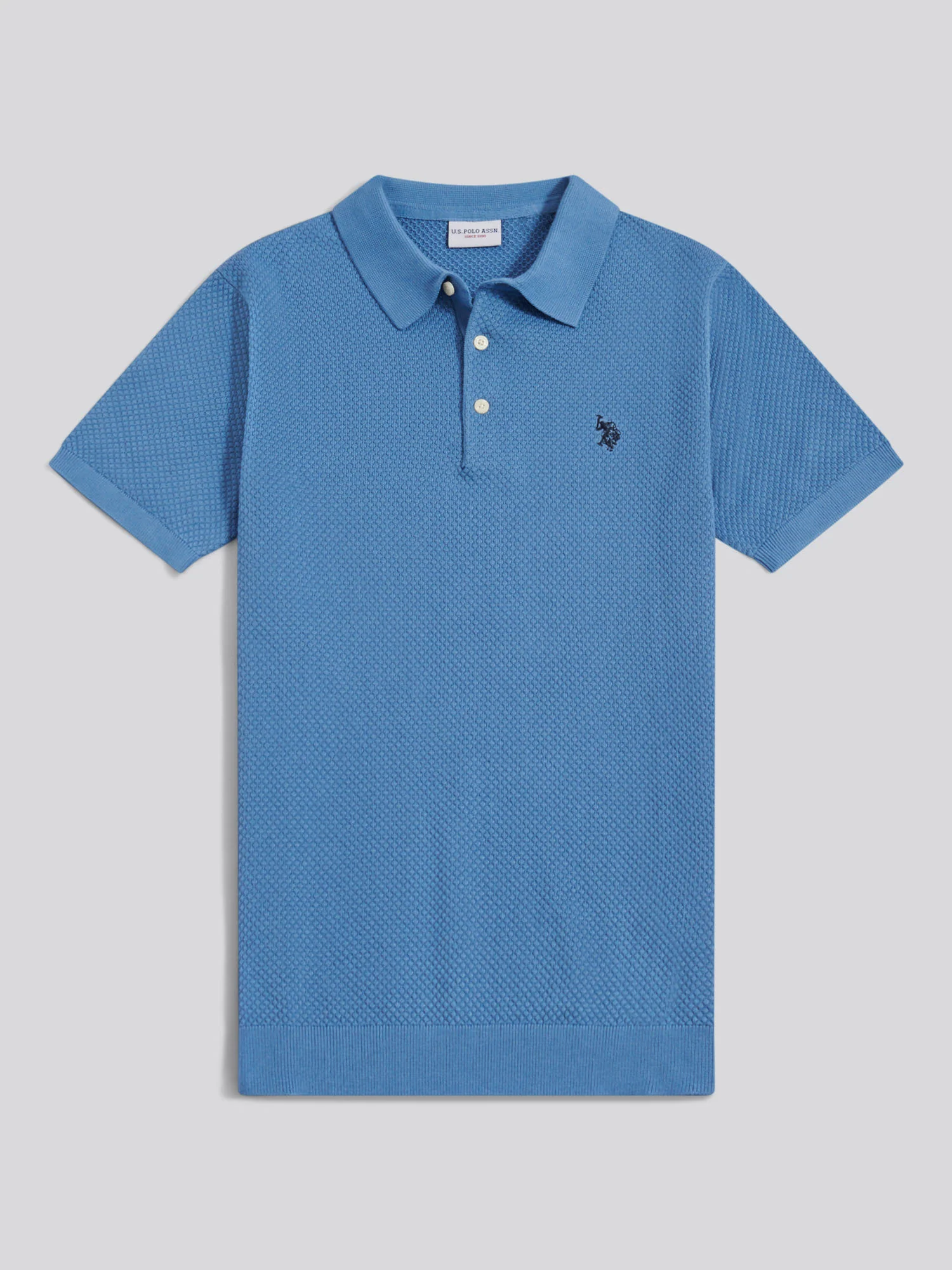 Mens Moss Stitch Knit Polo Shirt Riviera