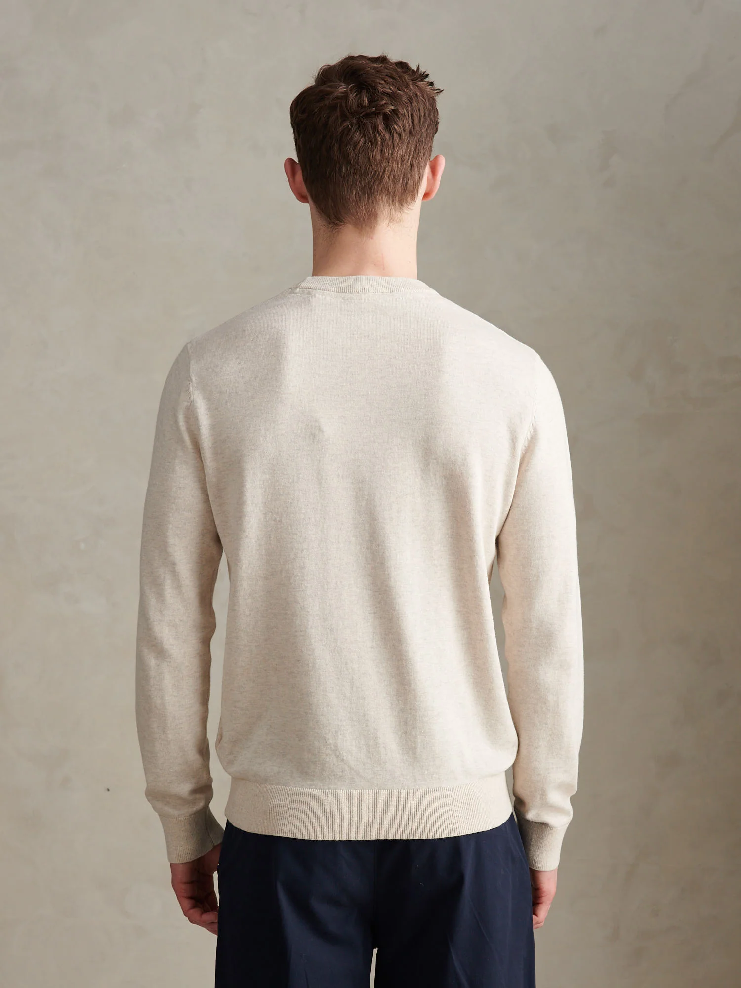Mens Double Horsemen Cotton Knit Crew Jumper Birch Marl - Image 4