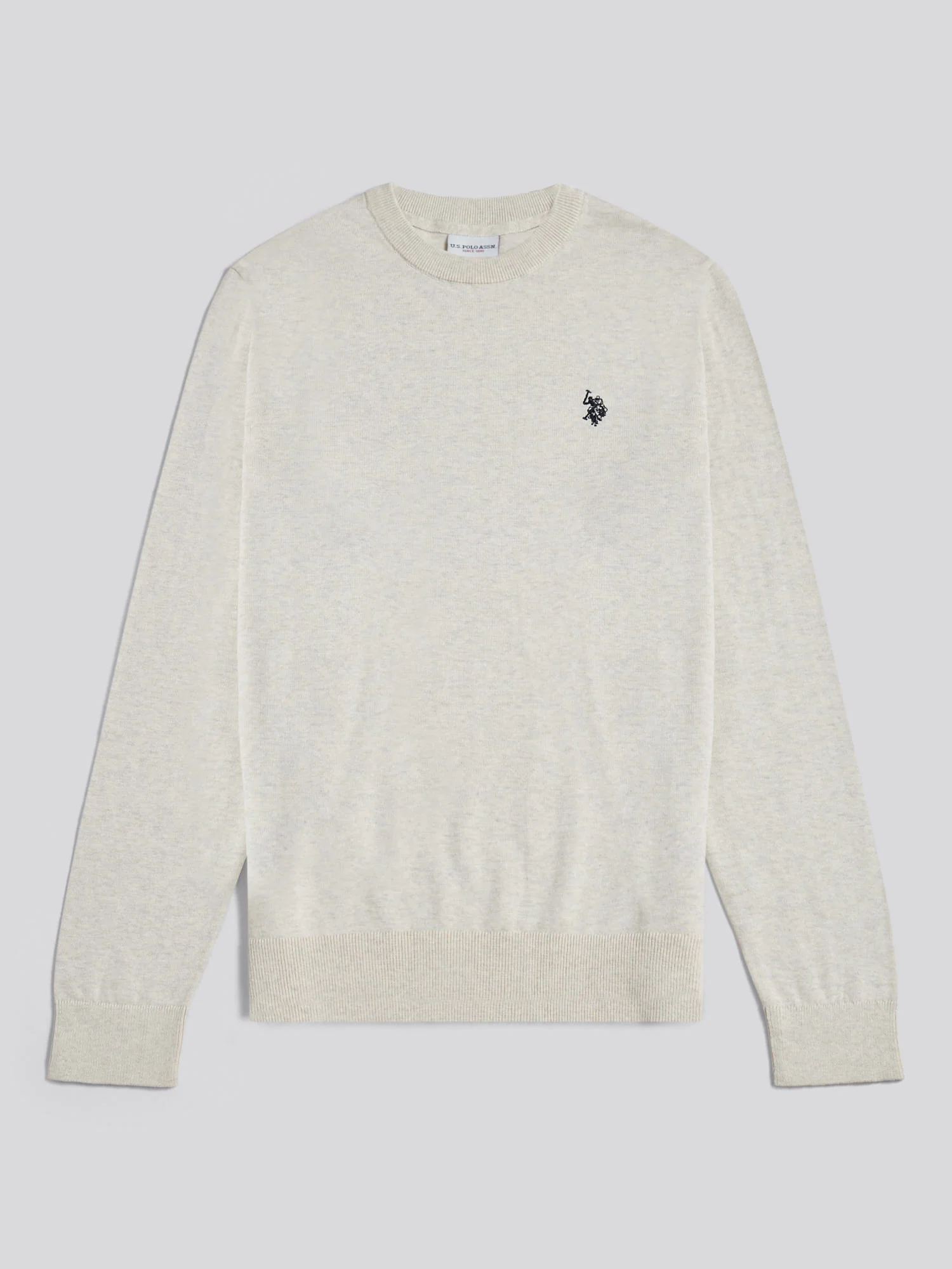 Mens Double Horsemen Cotton Knit Crew Jumper Birch Marl - Image 5