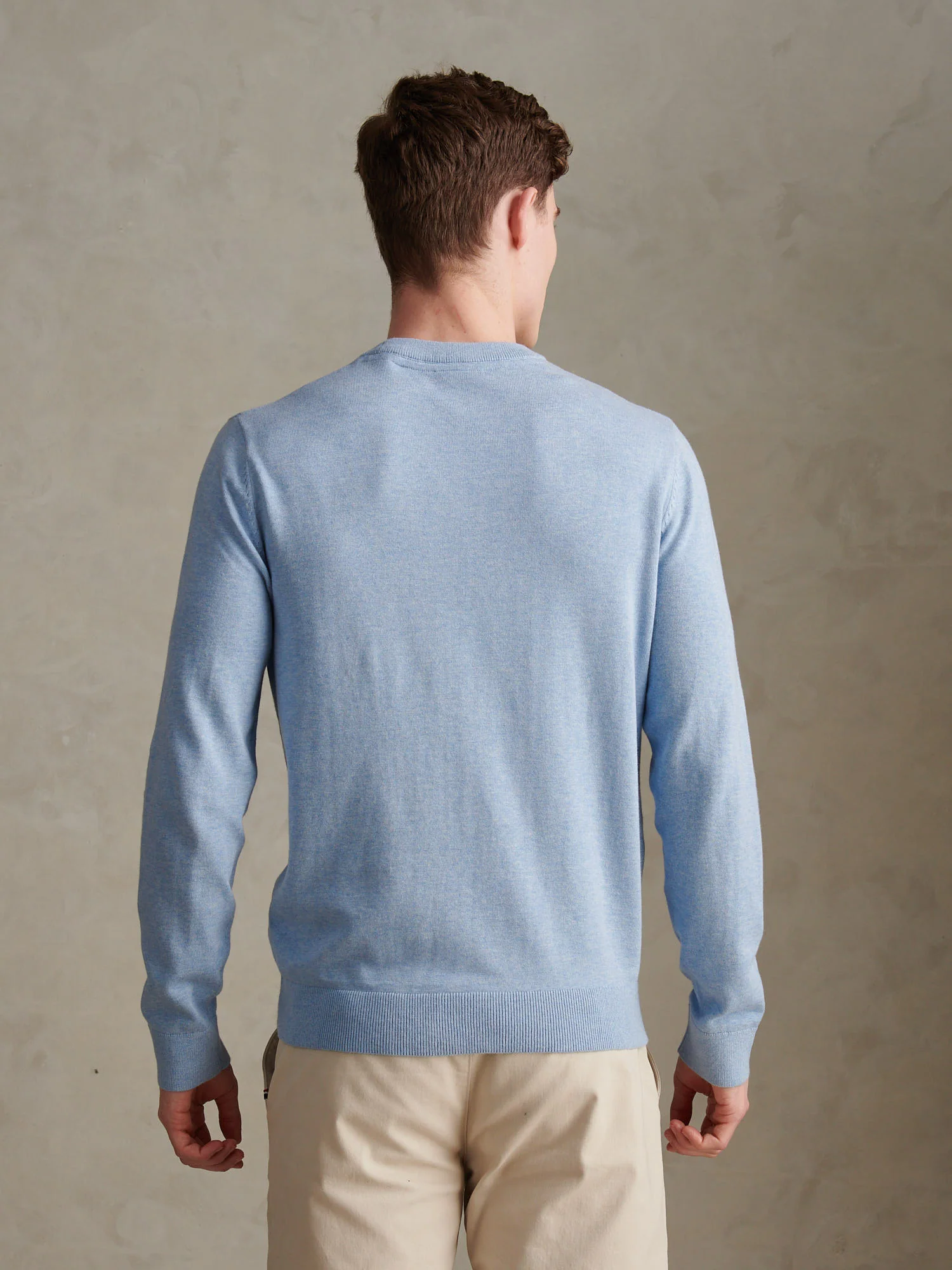 Mens Double Horsemen Cotton Knit Crew Jumper Parisian Blue Marl - Image 4
