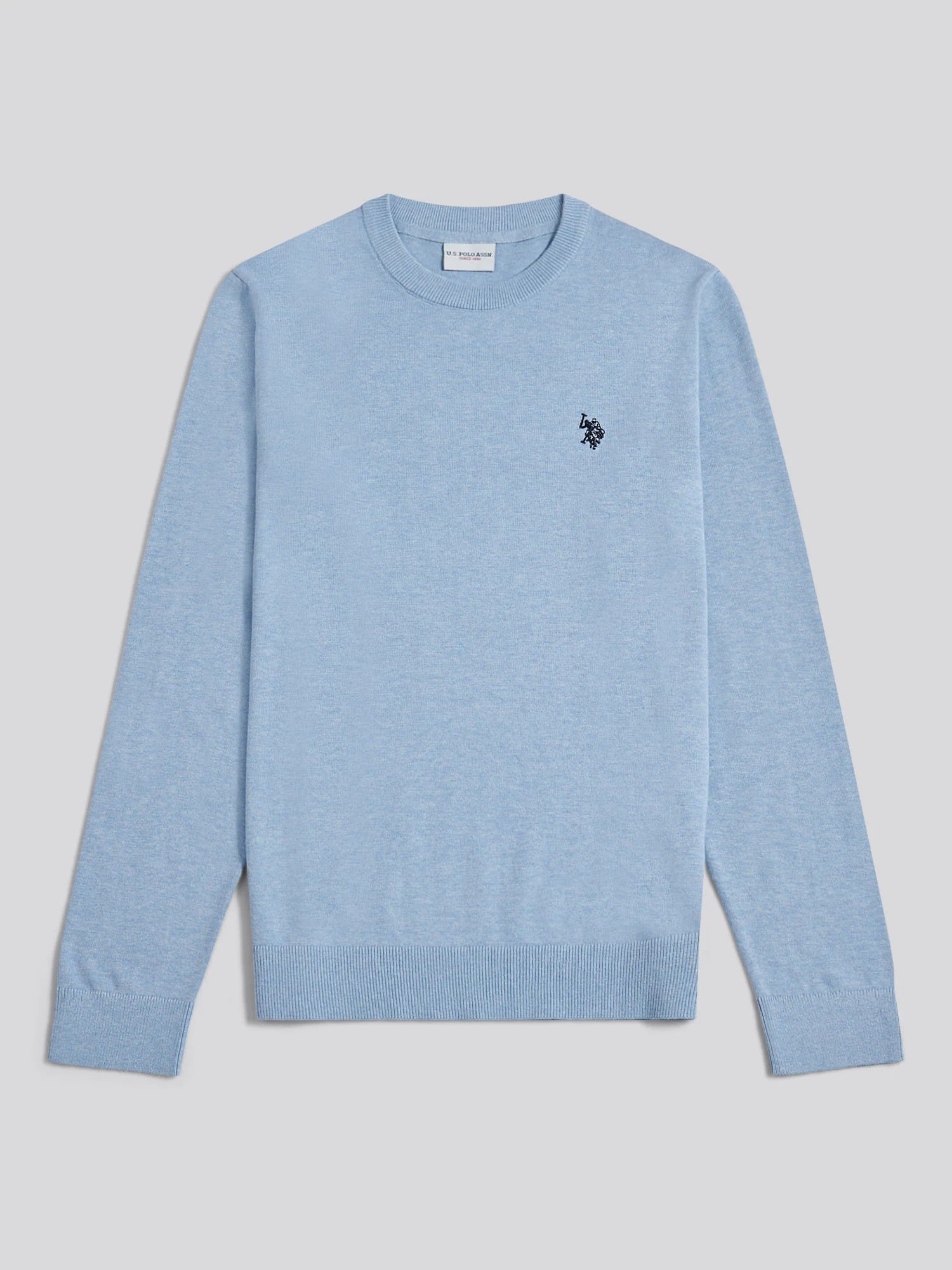 Mens Double Horsemen Cotton Knit Crew Jumper Parisian Blue Marl - Image 5