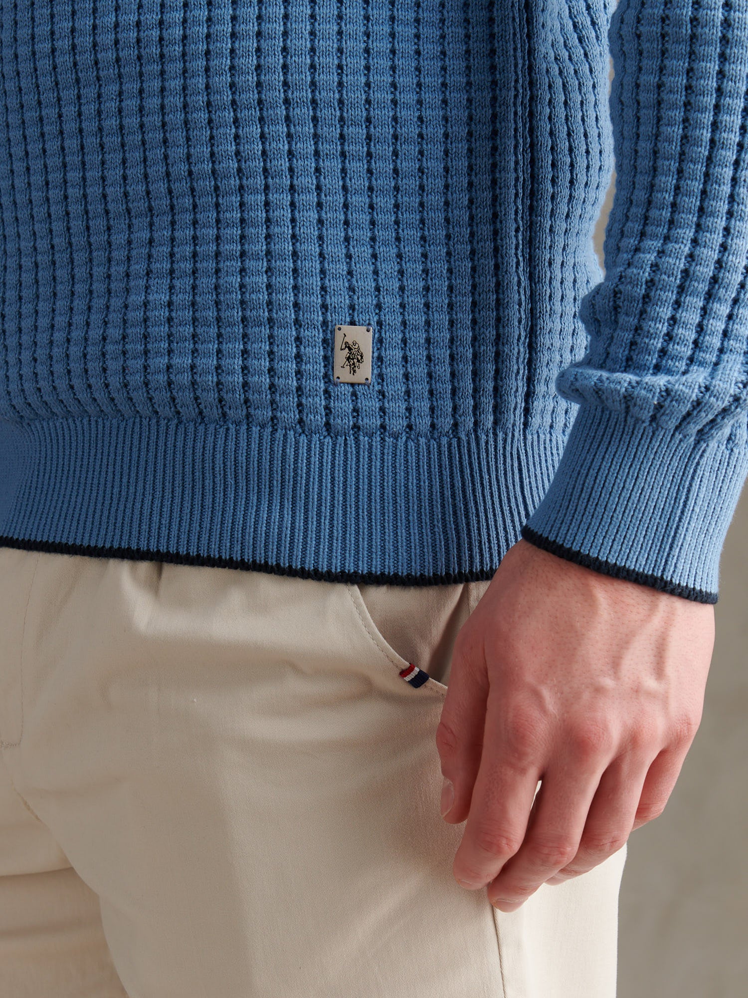 Mens Open Knit Quarter Zip Funnel Jumper Riviera - Image 2