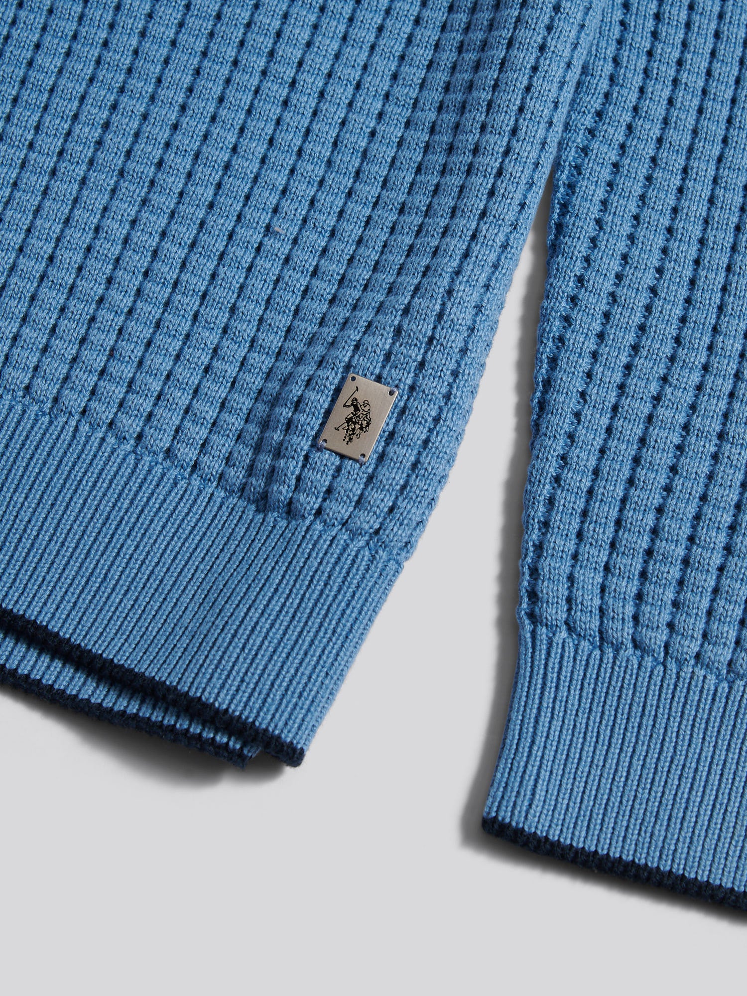 Mens Open Knit Quarter Zip Funnel Jumper Riviera - Image 8