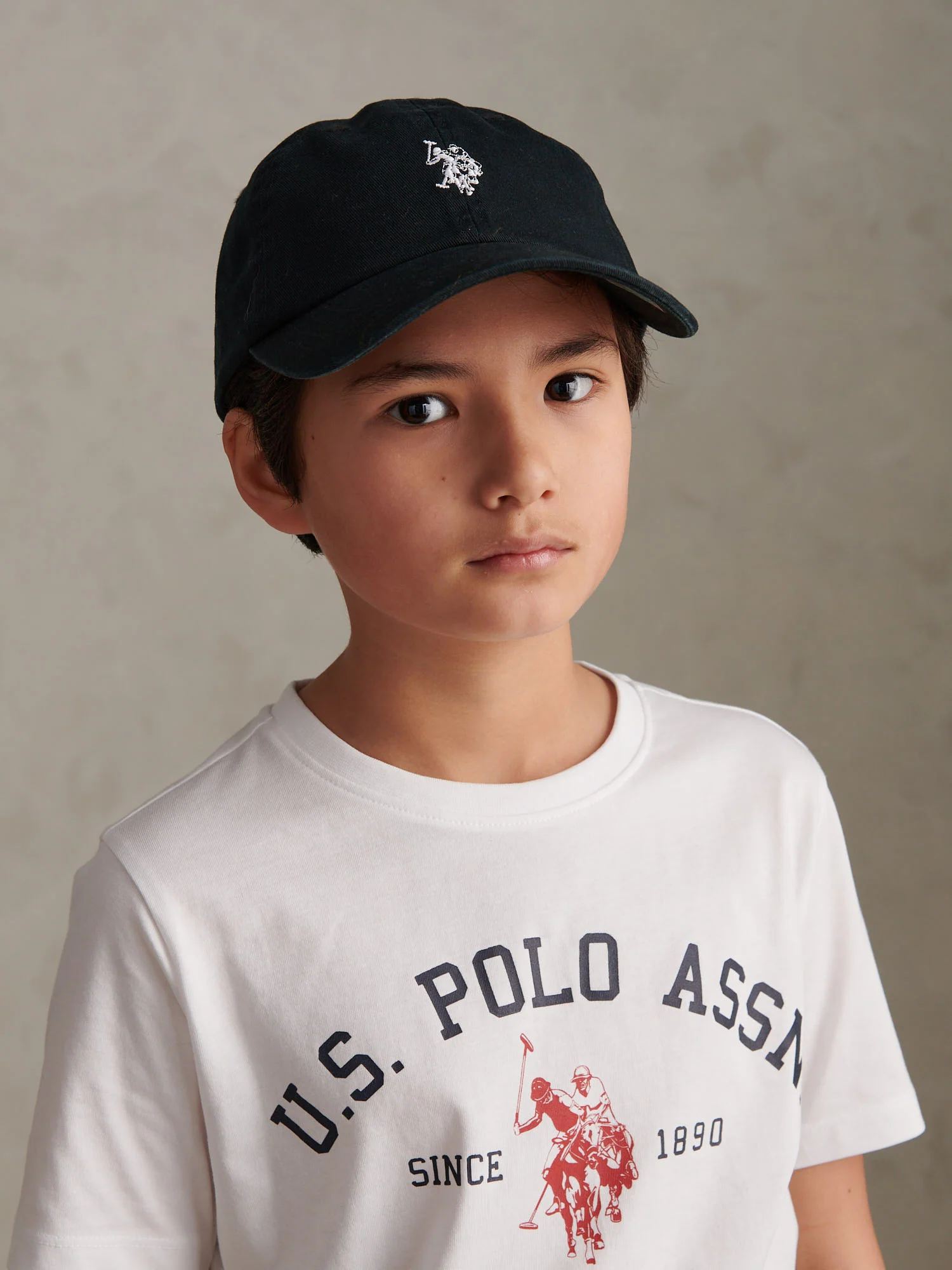 Boys Washed Outline Logo Cap Black Bright White DHM