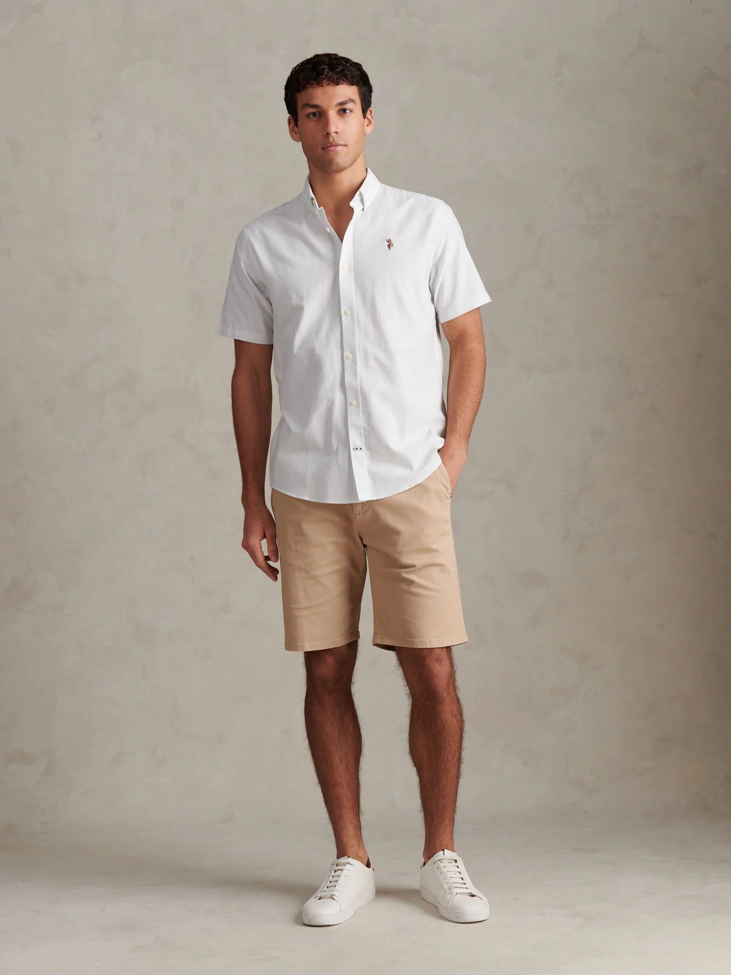 Mens Oxford Stripe Short Sleeve Shirt Ice Blue - Image 3