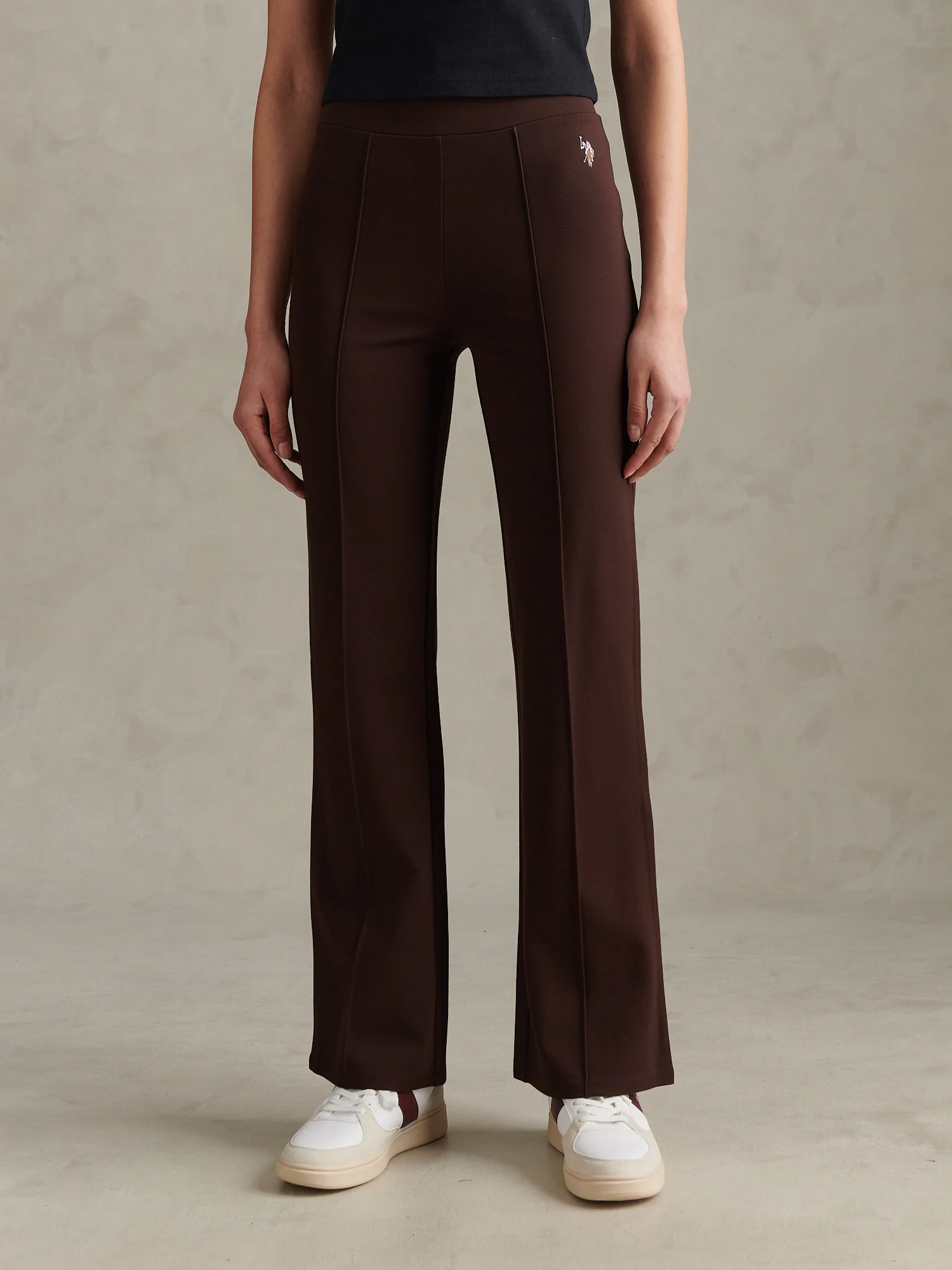 Womens Pintuck Ponte Flare Leggings Coffee Bean