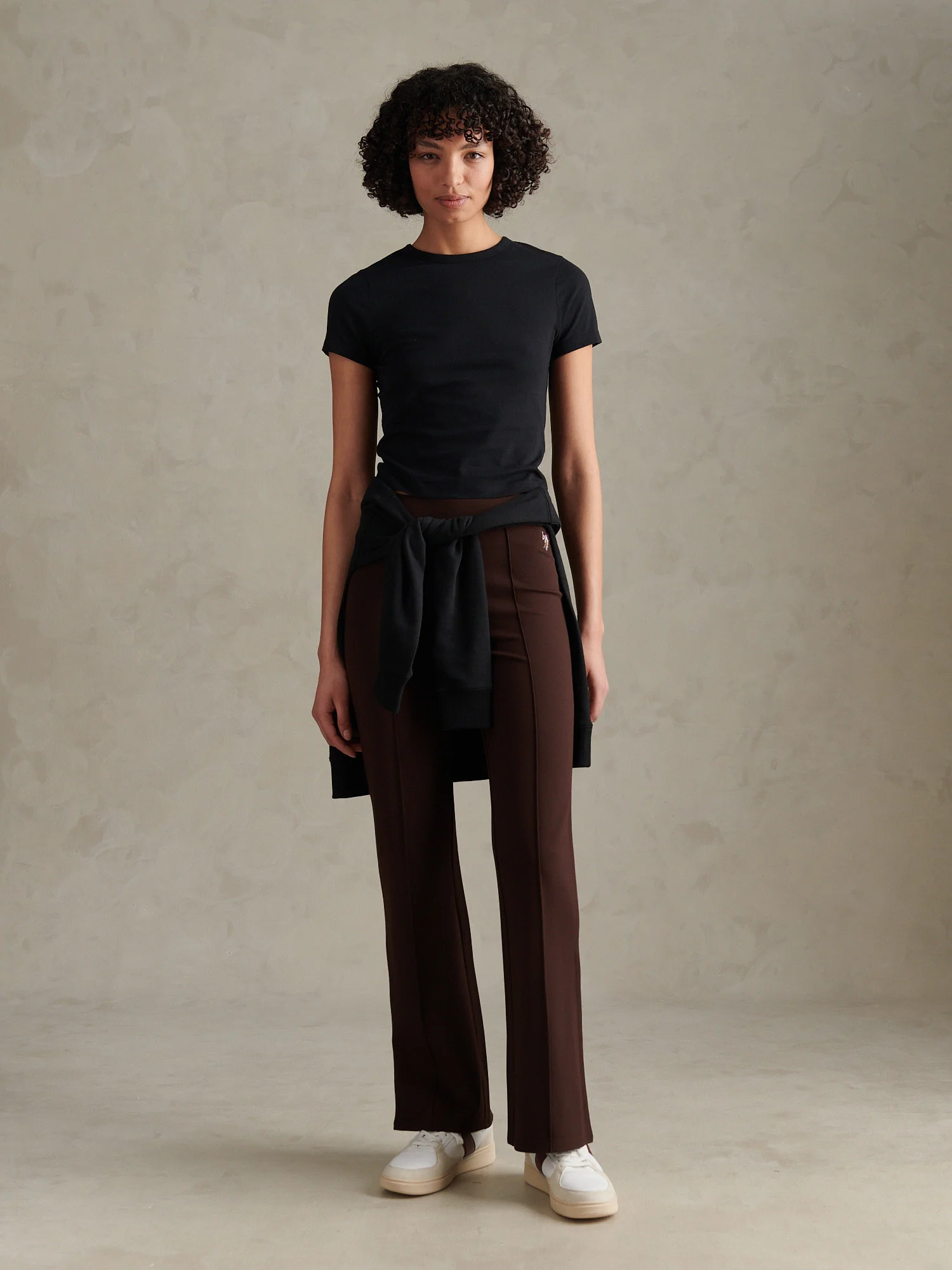 Womens Pintuck Ponte Flare Leggings Coffee Bean - Image 3