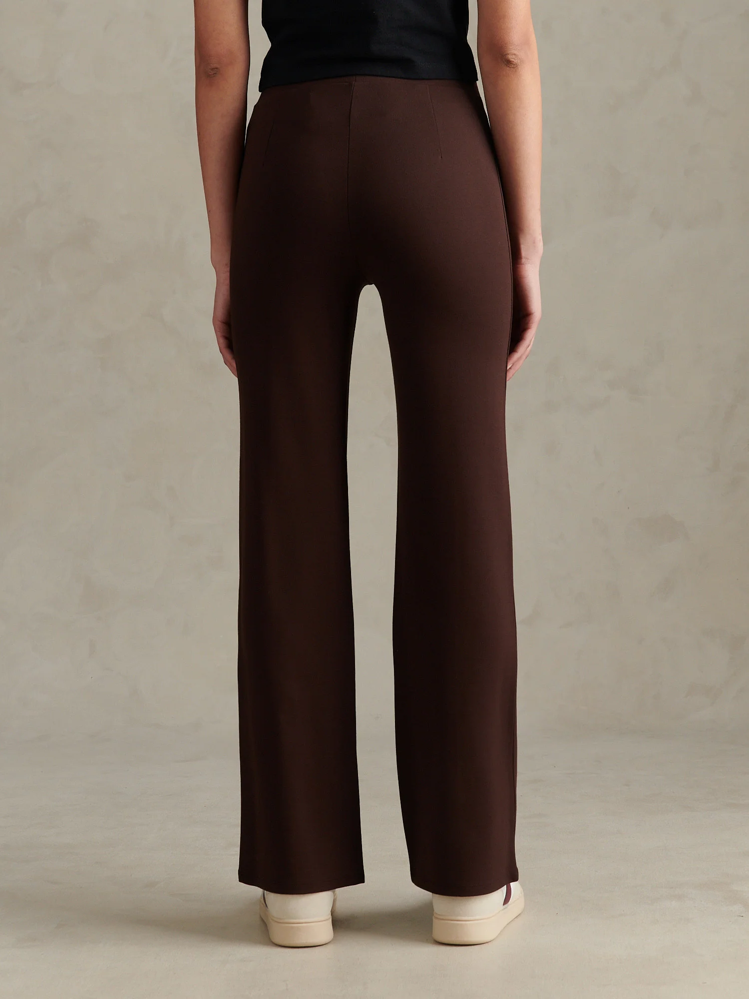 Womens Pintuck Ponte Flare Leggings Coffee Bean - Image 4