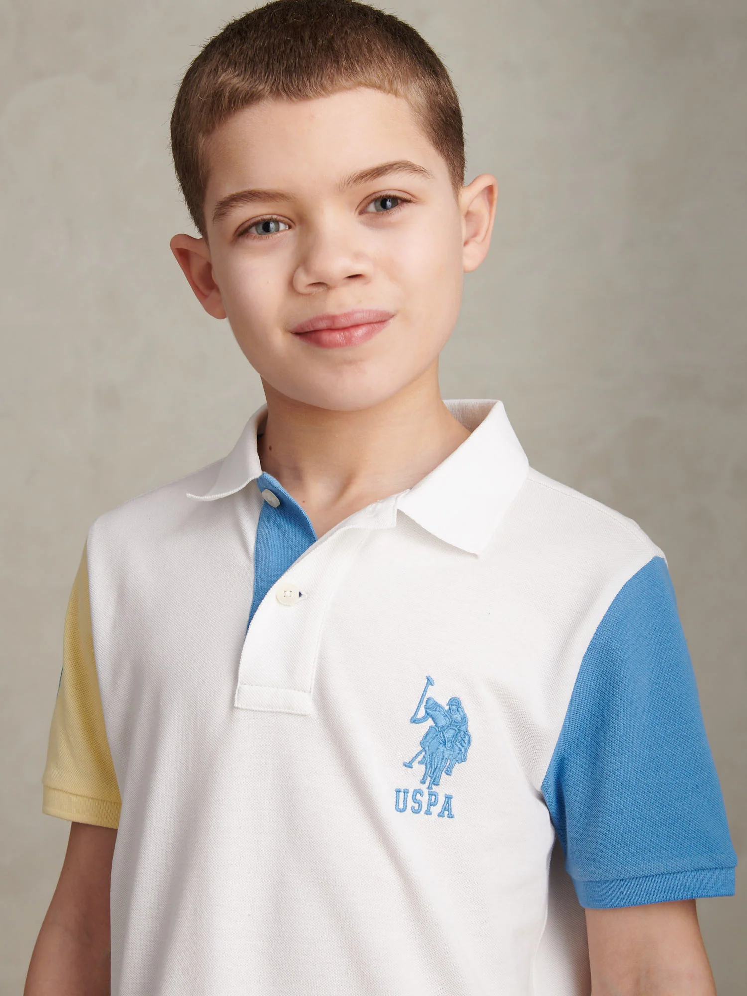 Boys Player 3 Colour Block Pique Polo Shirt Bright White - Image 2