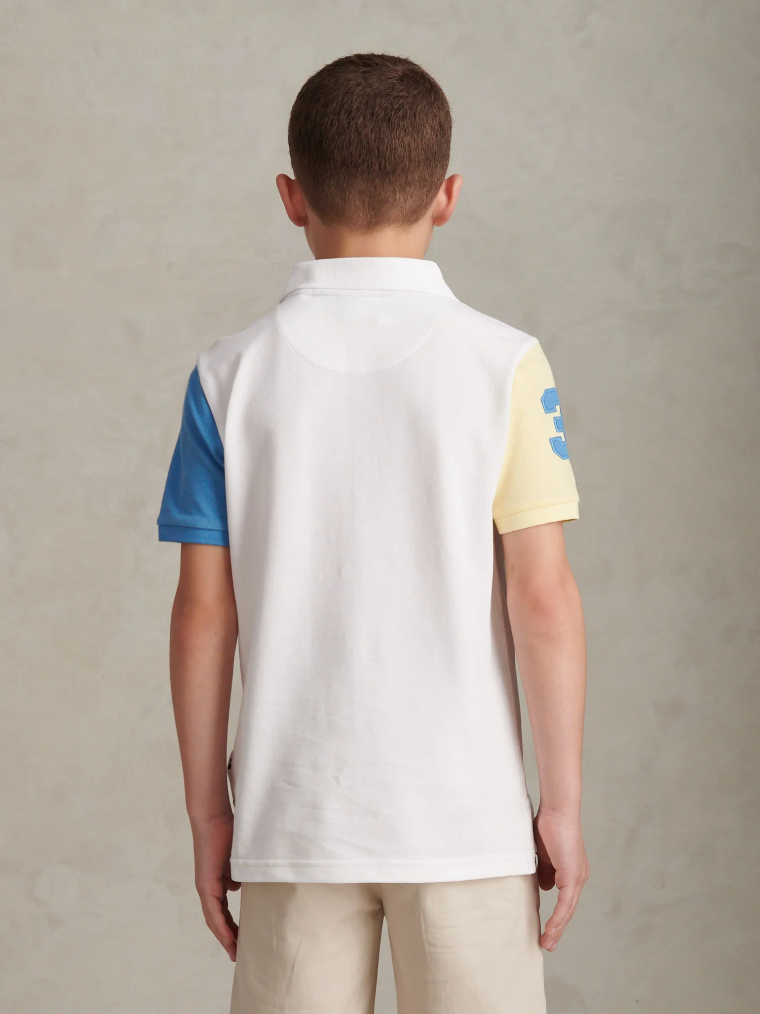 Boys Player 3 Colour Block Pique Polo Shirt Bright White - Image 4