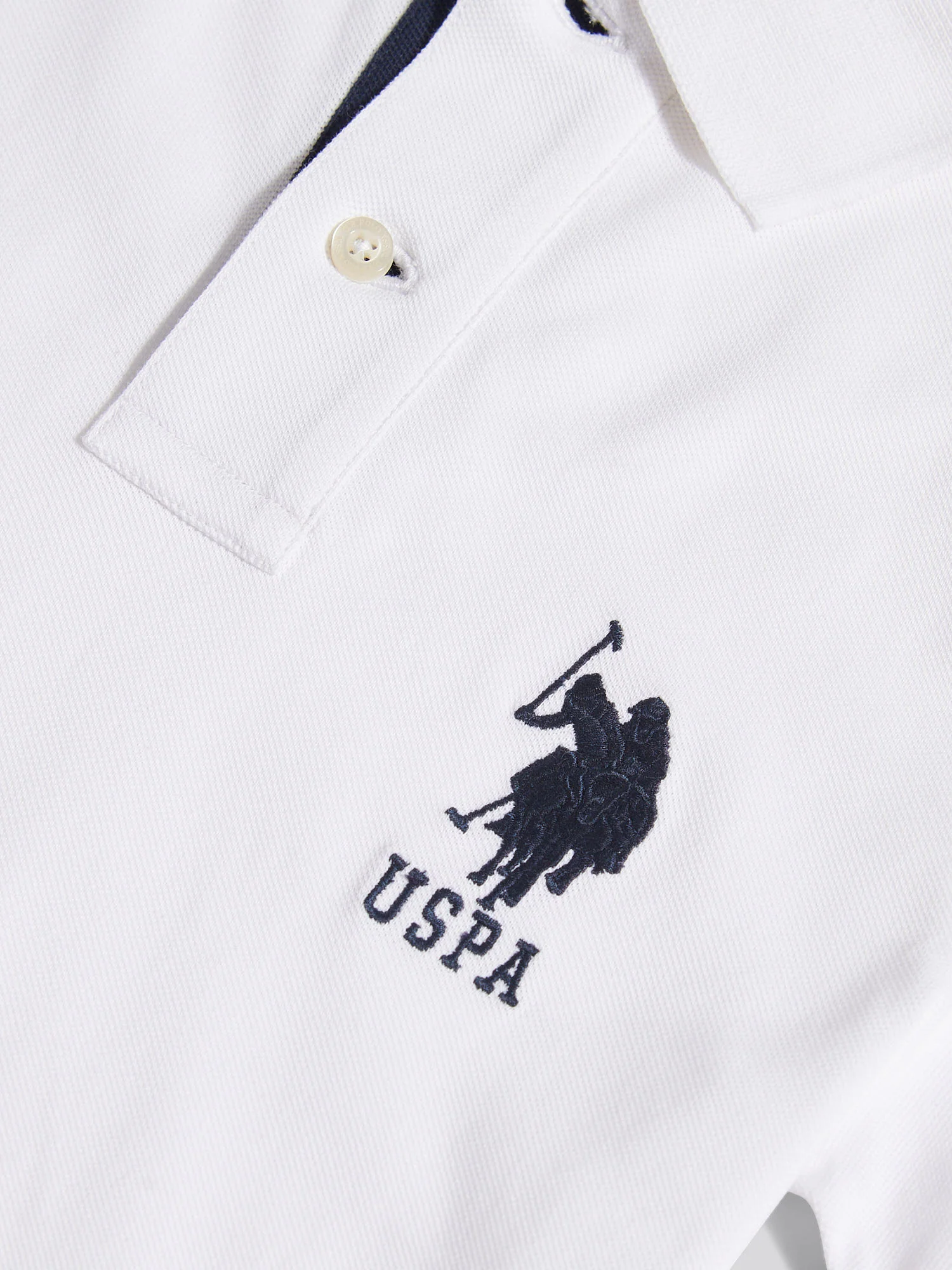 Boys Player 3 Polo Shirt White / Dark Sapphire Navy DHM - Image 7