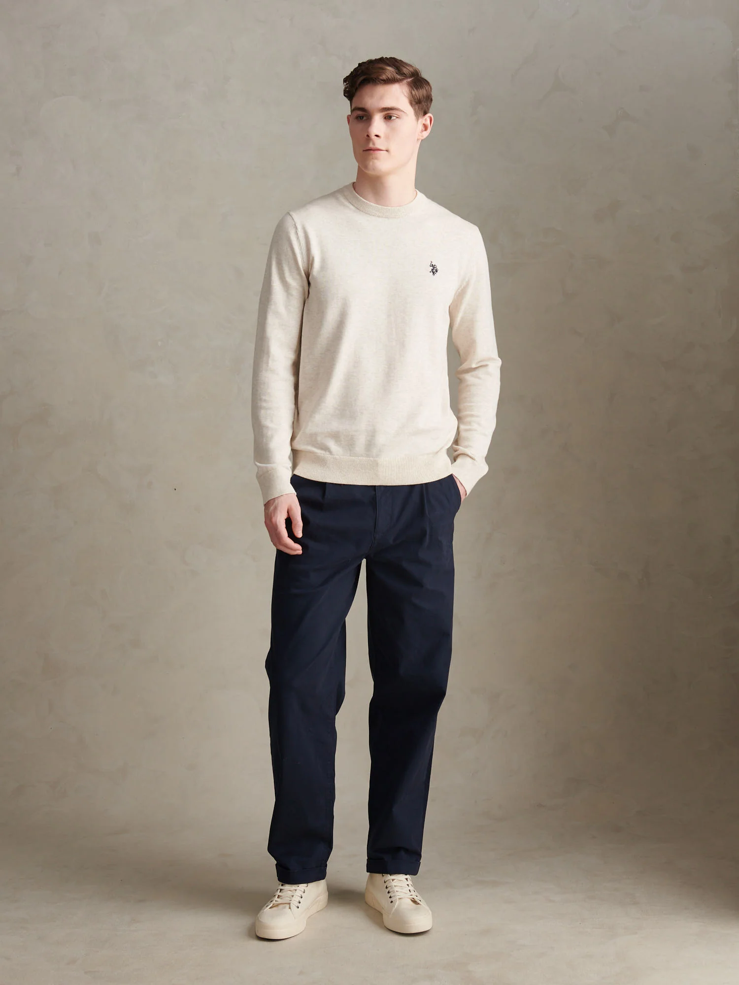 Mens Pleat Front Lightweight Chino Trousers Dark Sapphire Navy / Haute Red DHM - Image 3