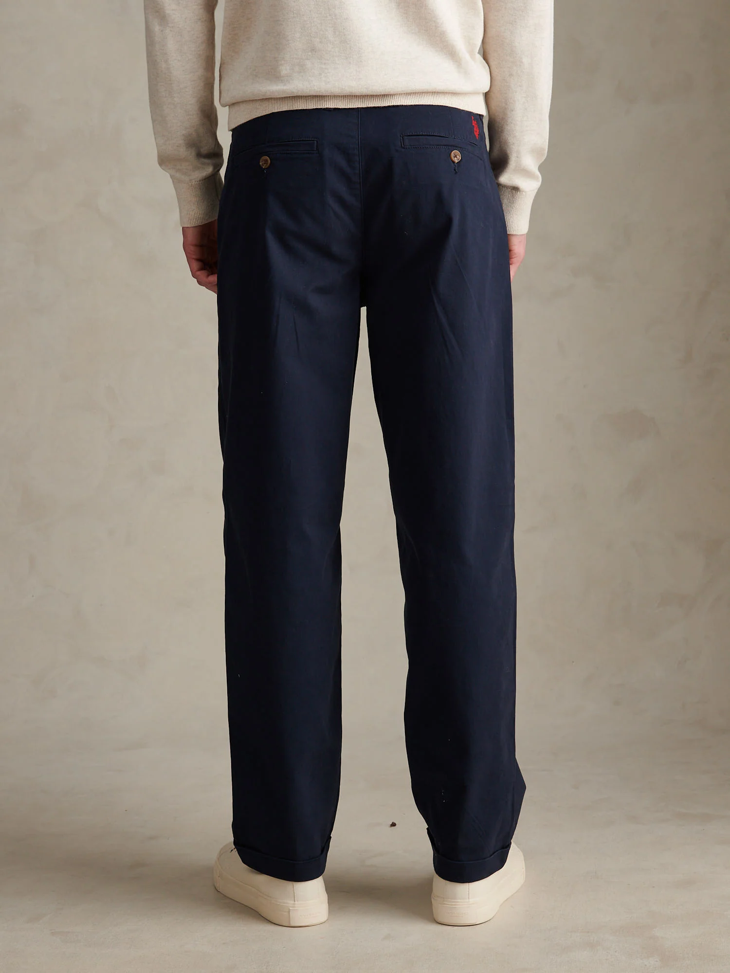 Mens Pleat Front Lightweight Chino Trousers Dark Sapphire Navy / Haute Red DHM - Image 4
