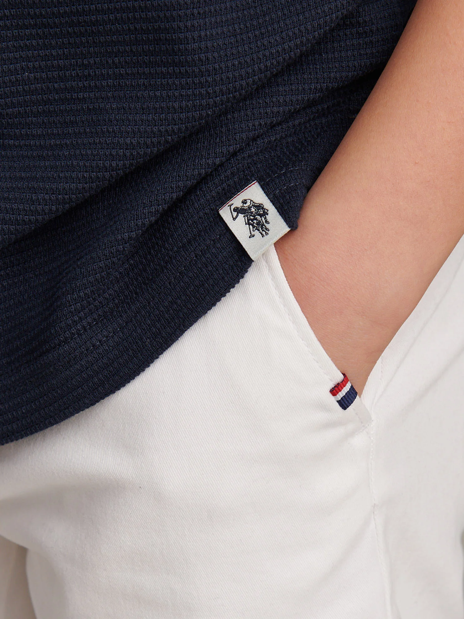 Boys Popcorn Texture Zip Polo Shirt Dark Sapphire Navy - Image 2