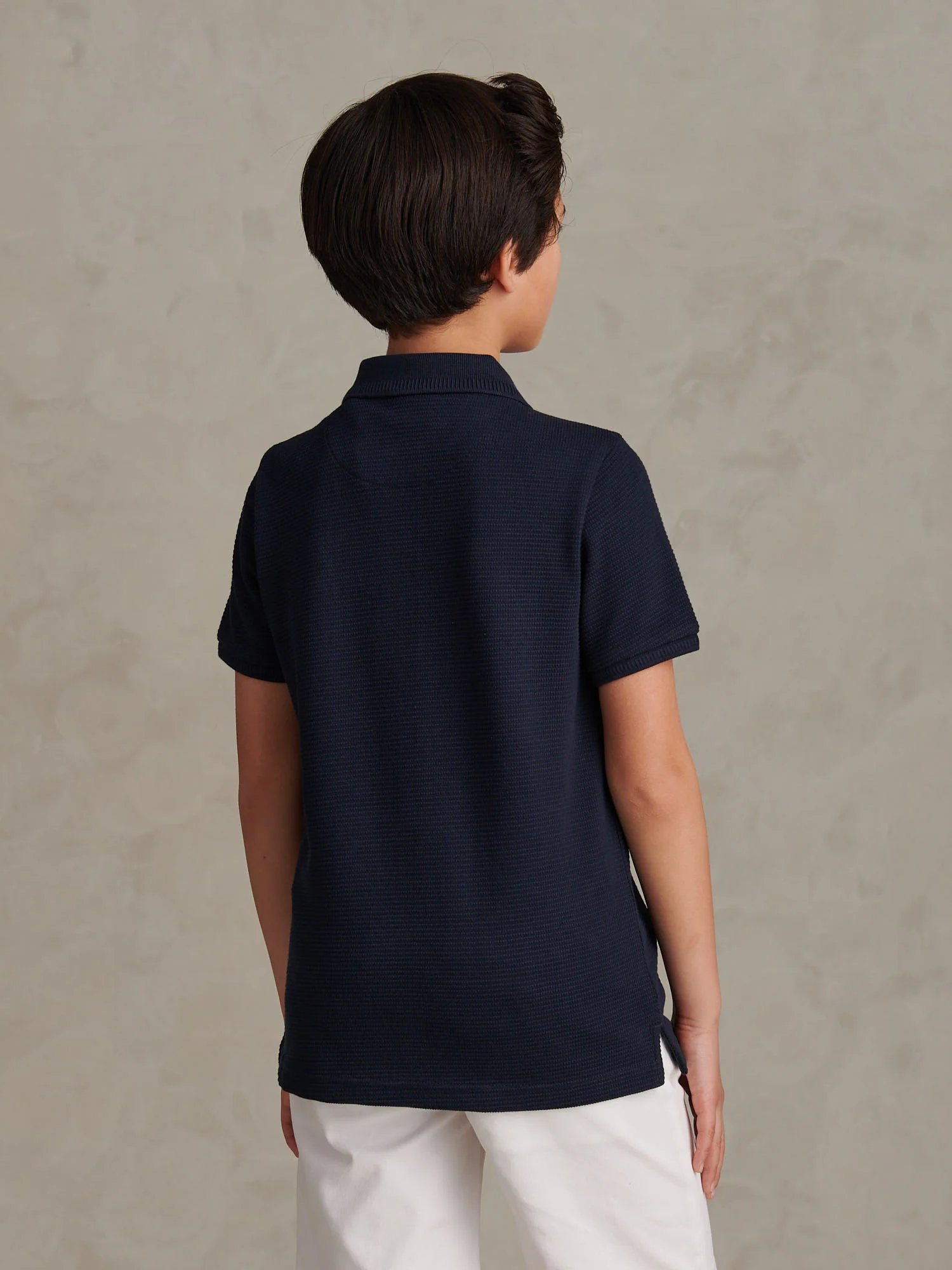 Boys Popcorn Texture Zip Polo Shirt Dark Sapphire Navy - Image 4