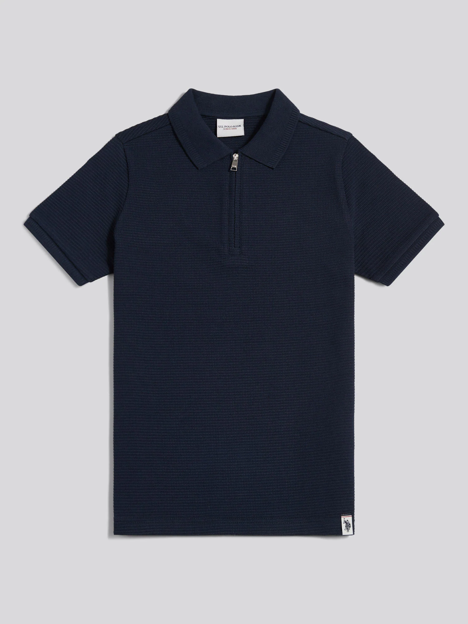 Boys Popcorn Texture Zip Polo Shirt Dark Sapphire Navy - Image 6