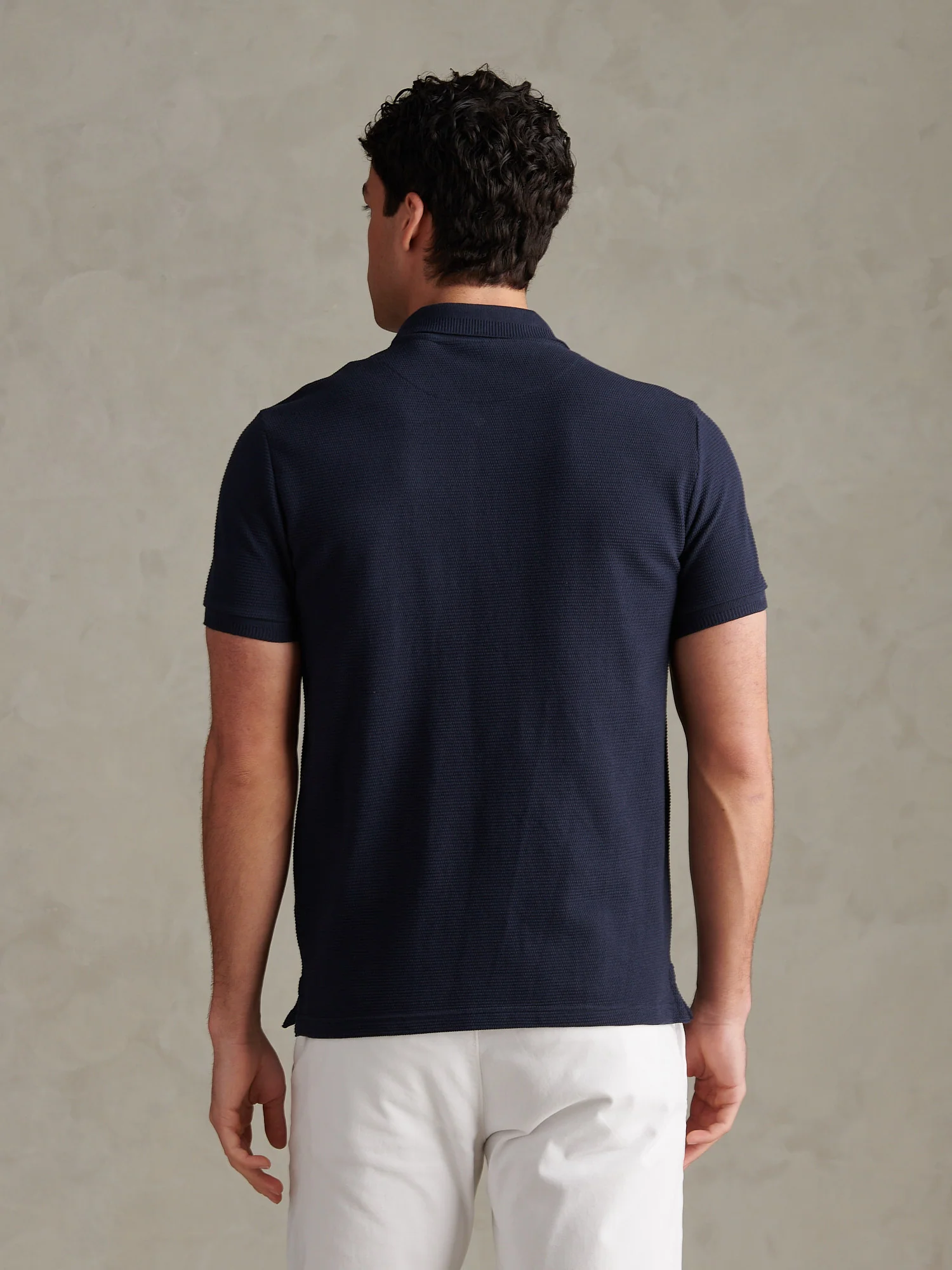 Mens Popcorn Texture Zip Polo Shirt Dark Sapphire Navy - Image 4