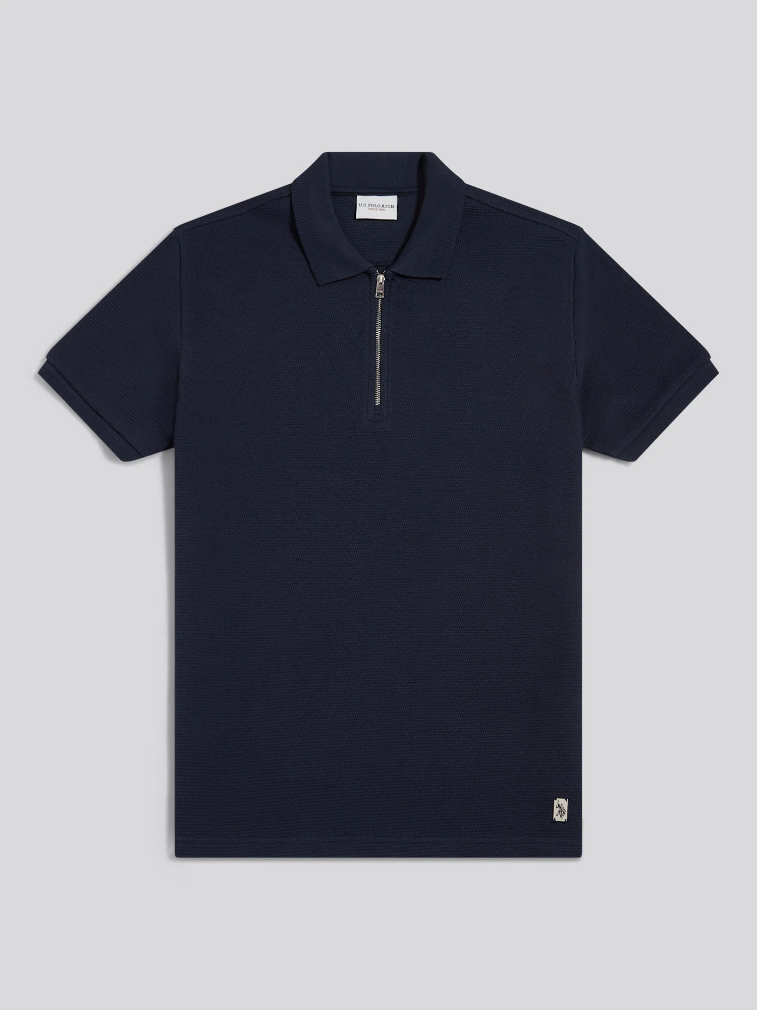 Mens Popcorn Texture Zip Polo Shirt Dark Sapphire Navy - Image 6