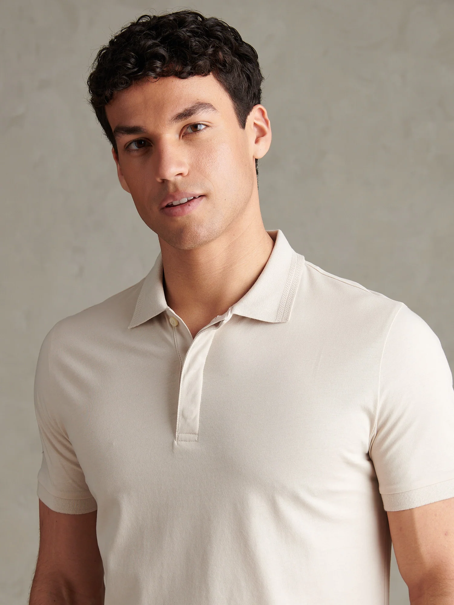 Mens Premium Supima Cotton Polo Shirt Beige - Image 5