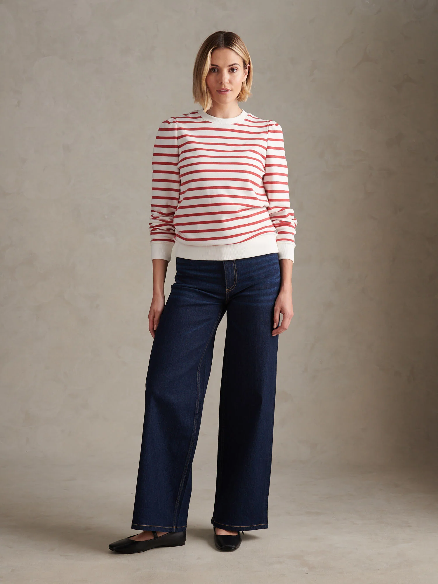 Womens Puff Sleeve Stripe Sweatshirt Mineral Red - Image 3