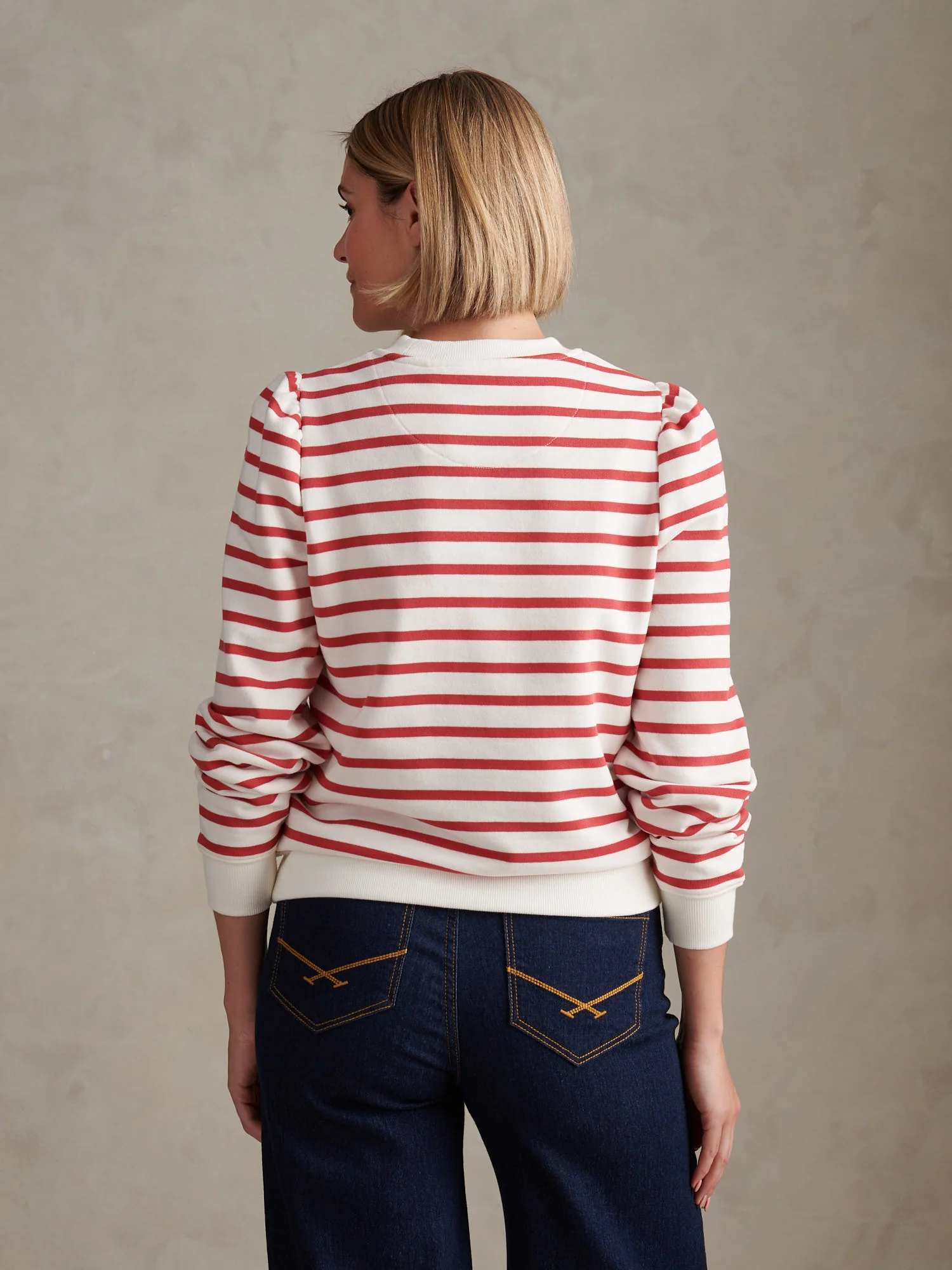 Womens Puff Sleeve Stripe Sweatshirt Mineral Red - Image 4