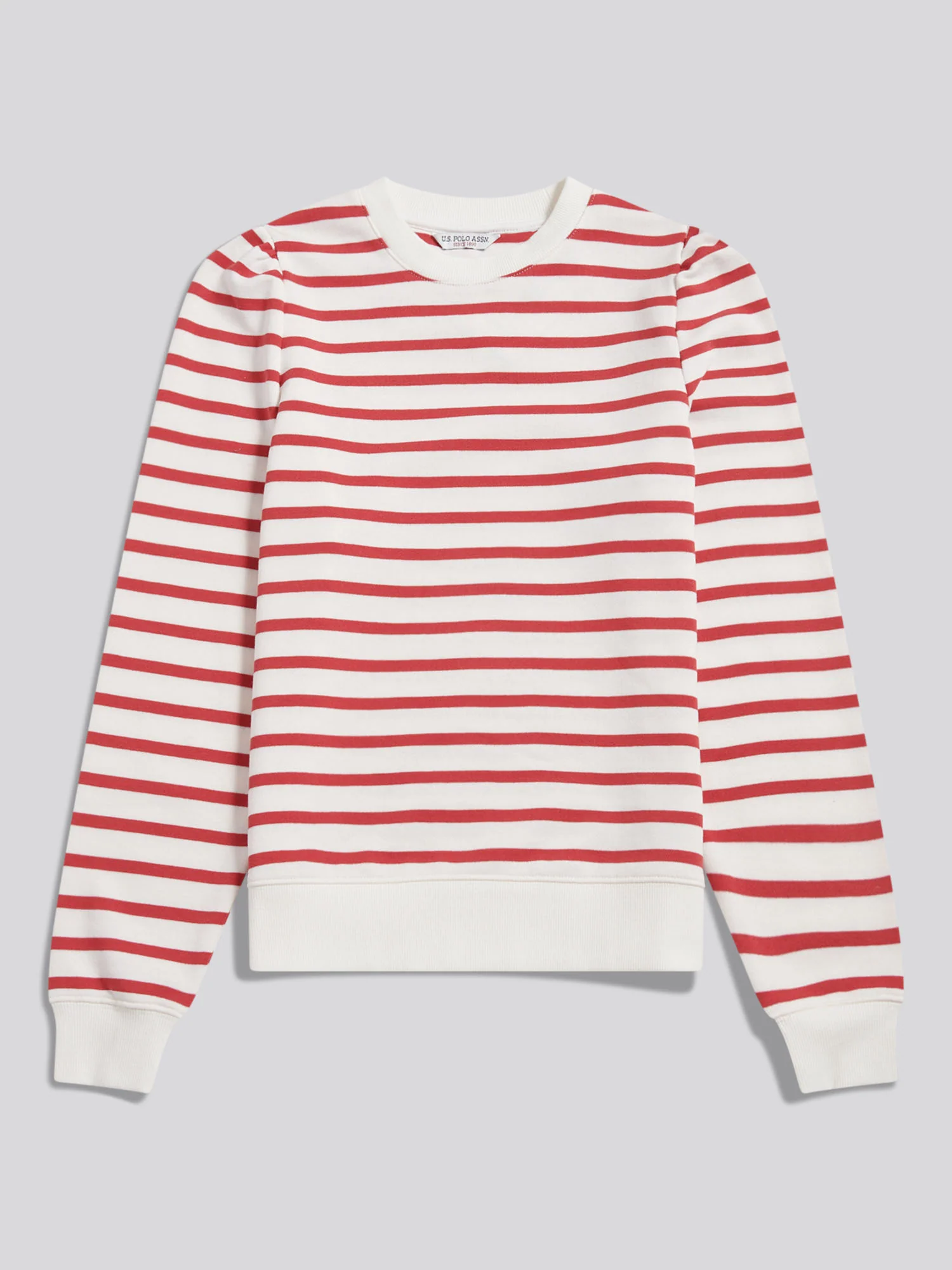 Womens Puff Sleeve Stripe Sweatshirt Mineral Red - Image 5