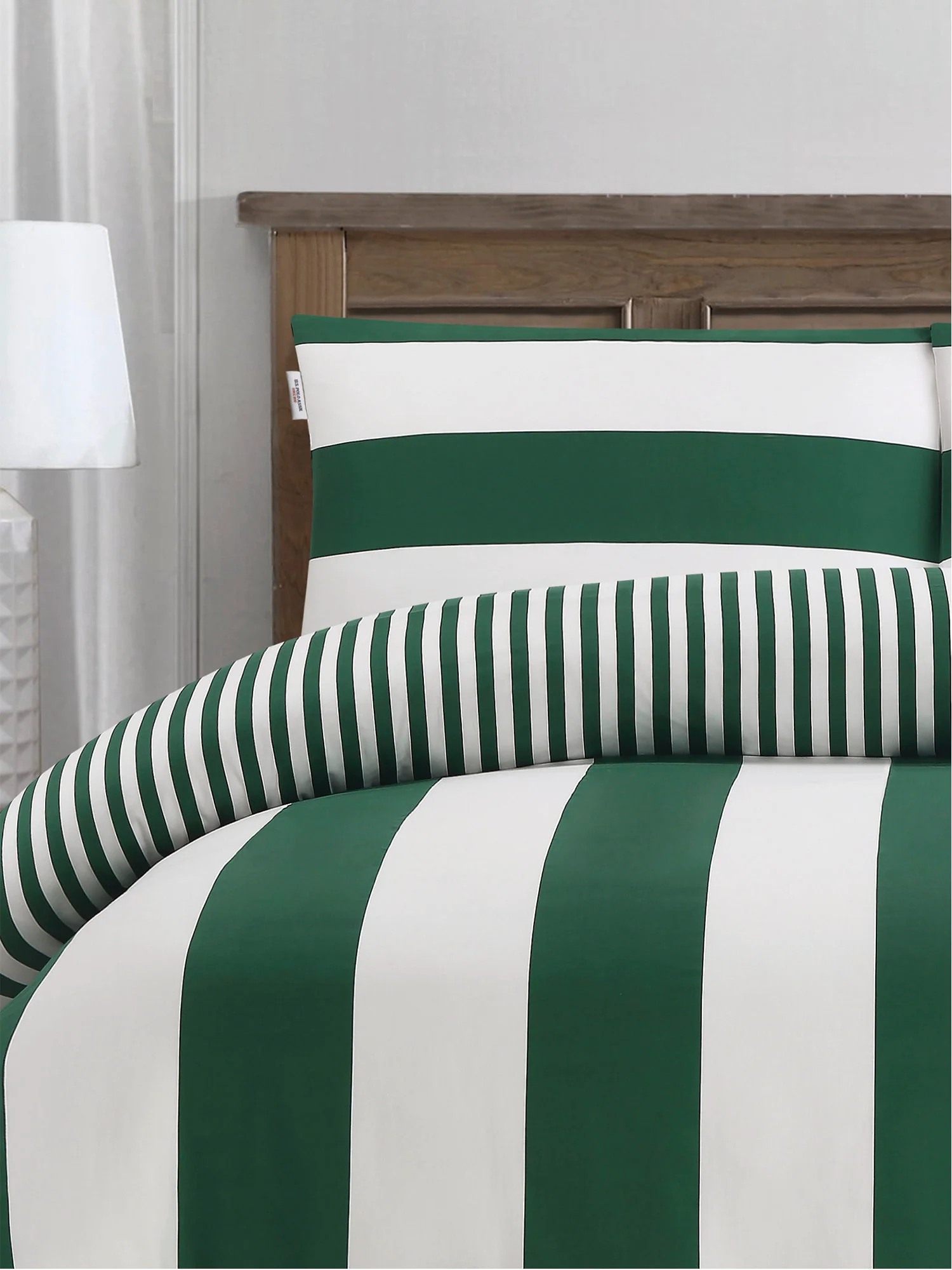 Pure Cotton Block Stripe Duvet Set in Green Jacket - Image 3