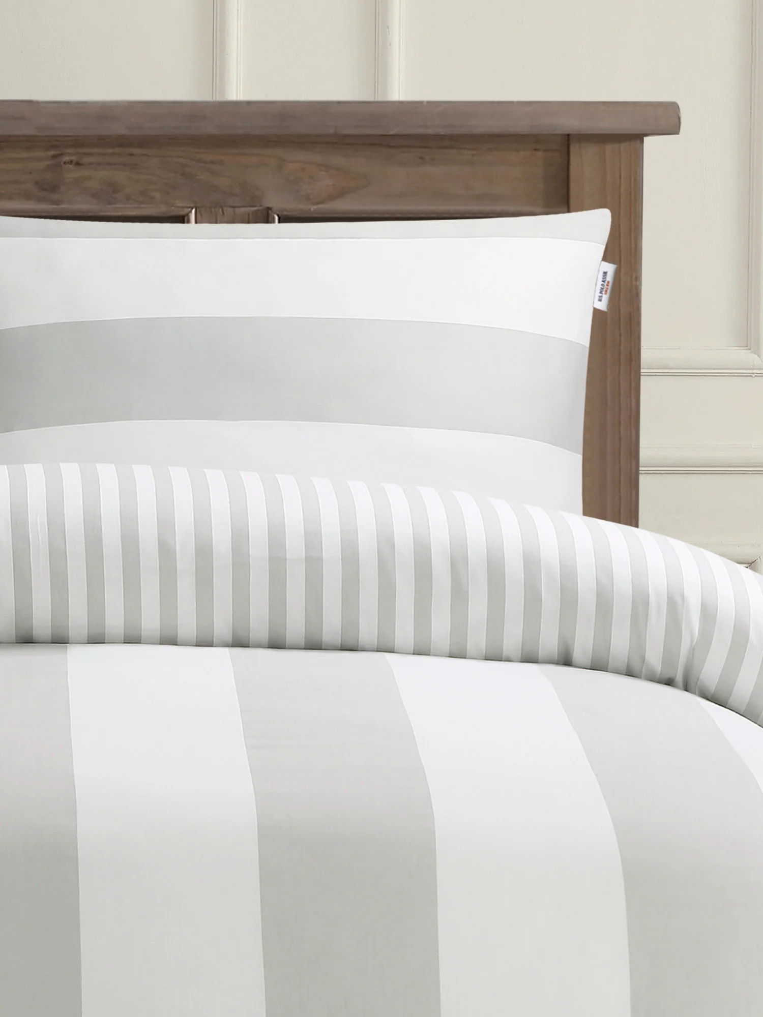 Pure Cotton Block Stripe Duvet Set in Vapor Blue - Image 4