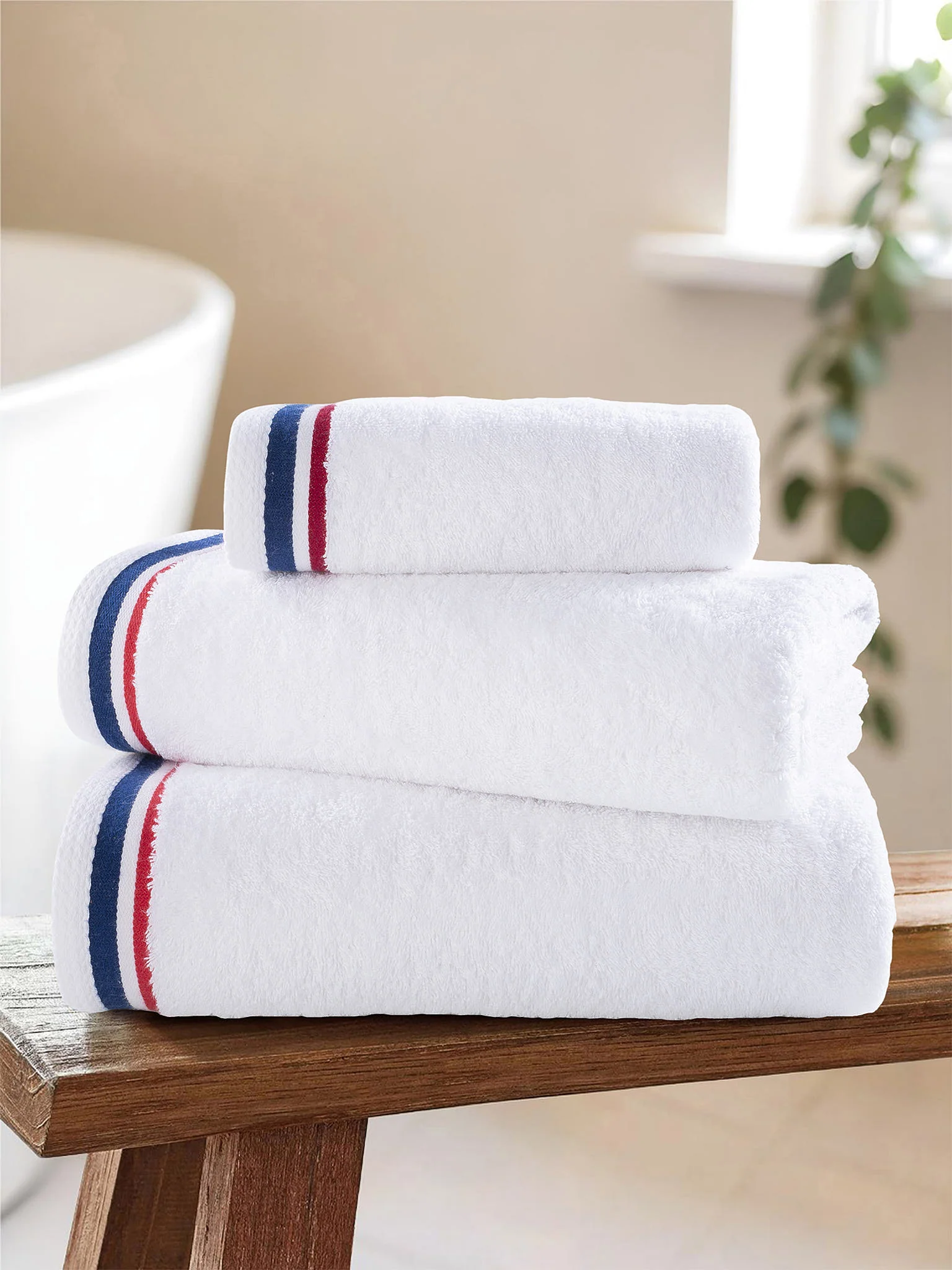 Pure Cotton Brand Stripe Towel in Bright White - Image 2