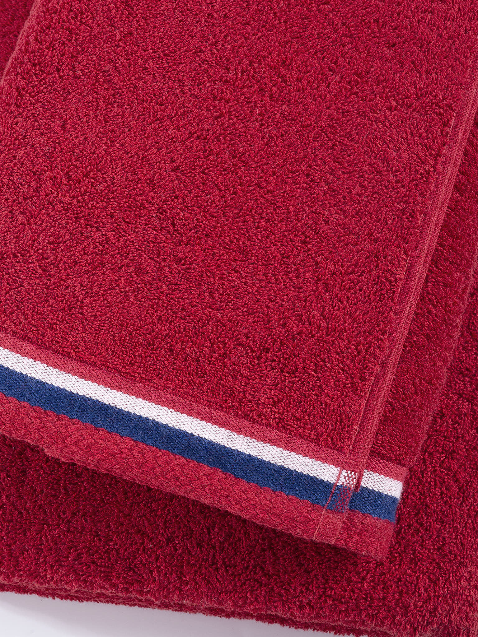 Pure Cotton Brand Stripe Towel in Haute Red - Image 2