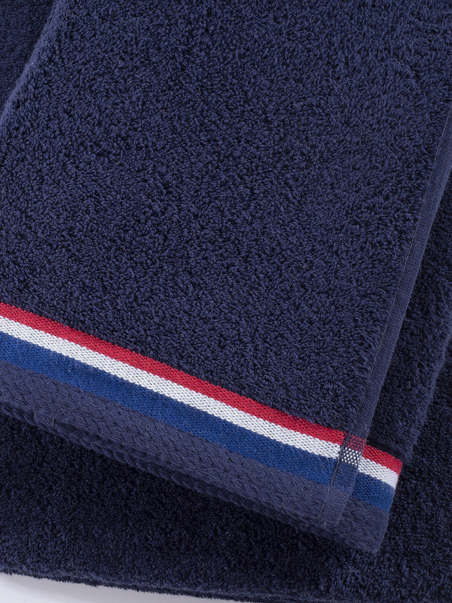 Pure Cotton Brand Stripe Towel in Navy Iris - Image 2