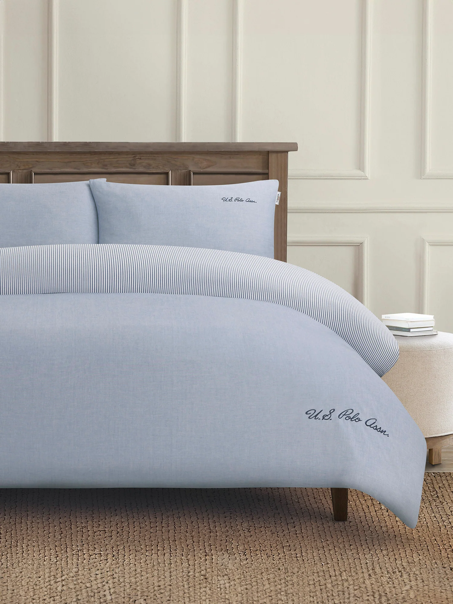 Pure Cotton Chambray Duvet Set True Navy - Image 3