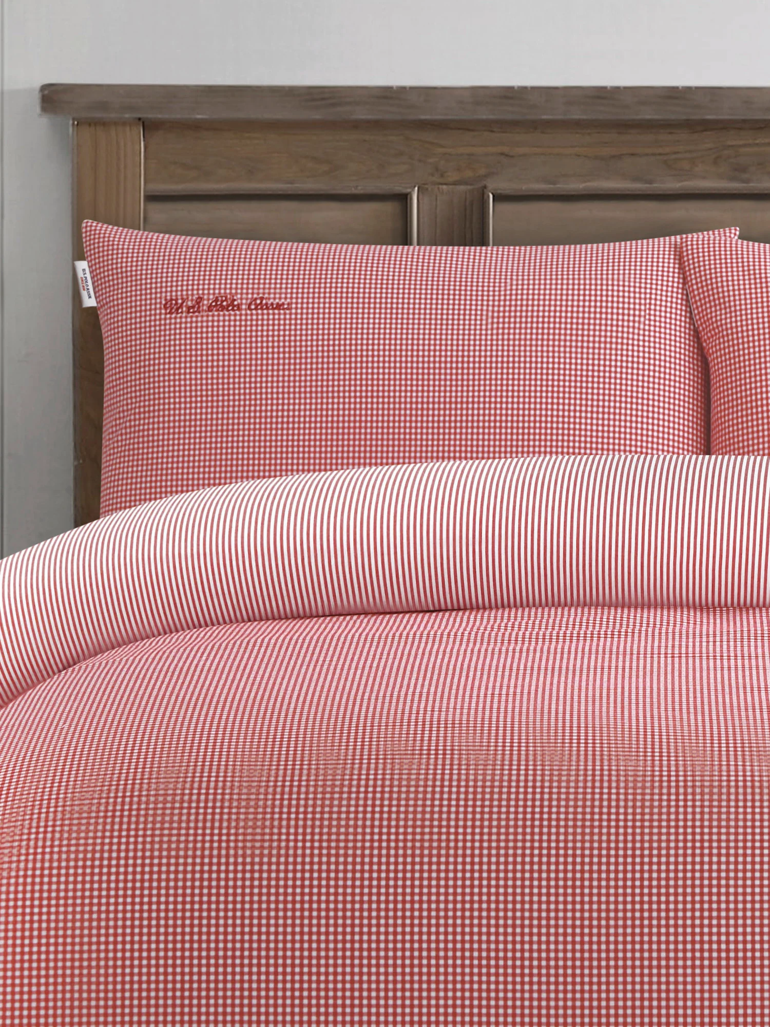 Pure Cotton Check Duvet Set Haute Red - Image 3