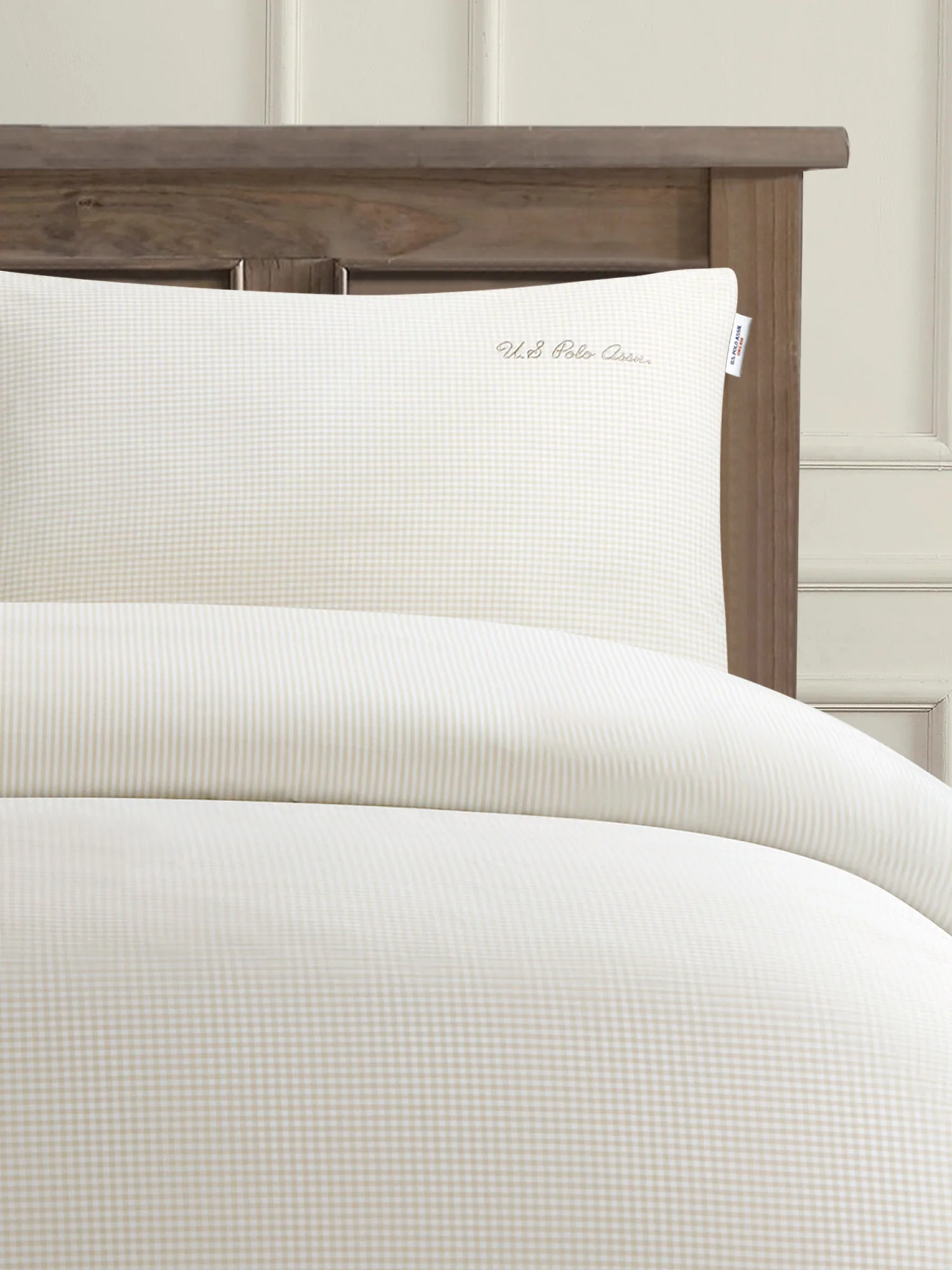 Pure Cotton Check Duvet Set Oatmeal - Image 3