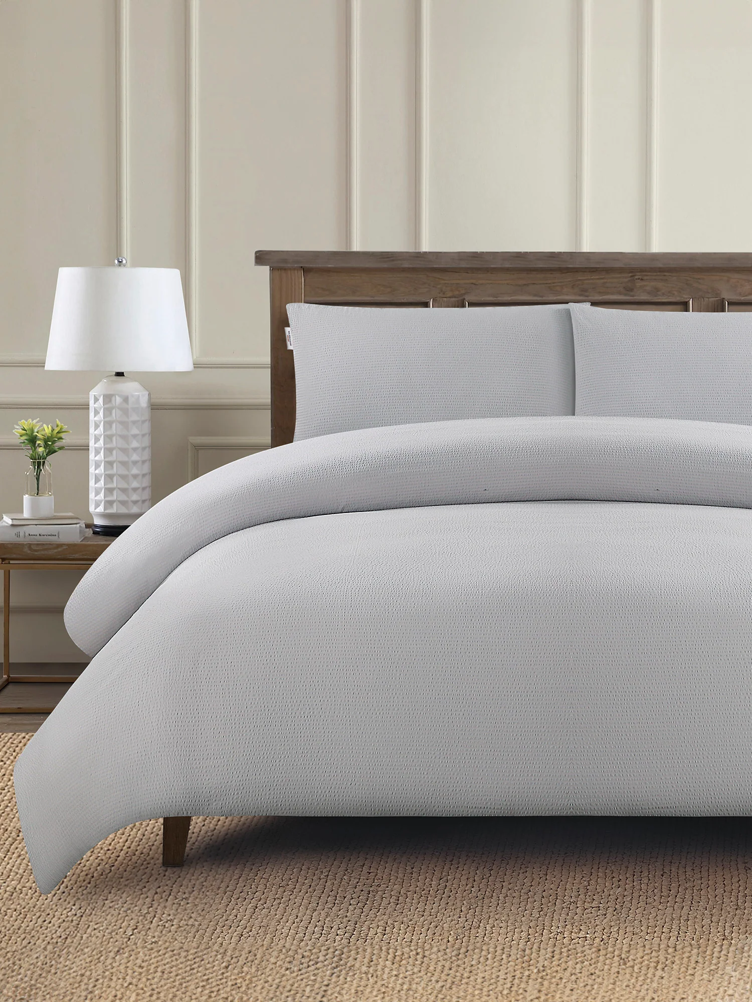 Pure Cotton Classic Seersucker Duvet Set in Vapor Blue