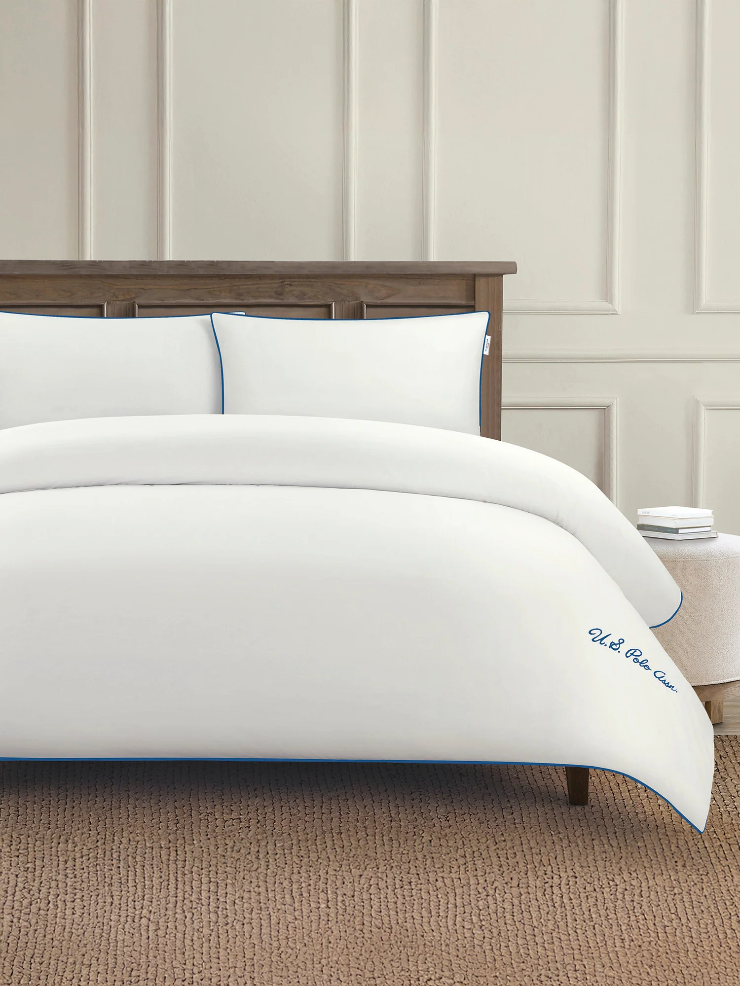 Pure Cotton Piped Duvet Set Bright White