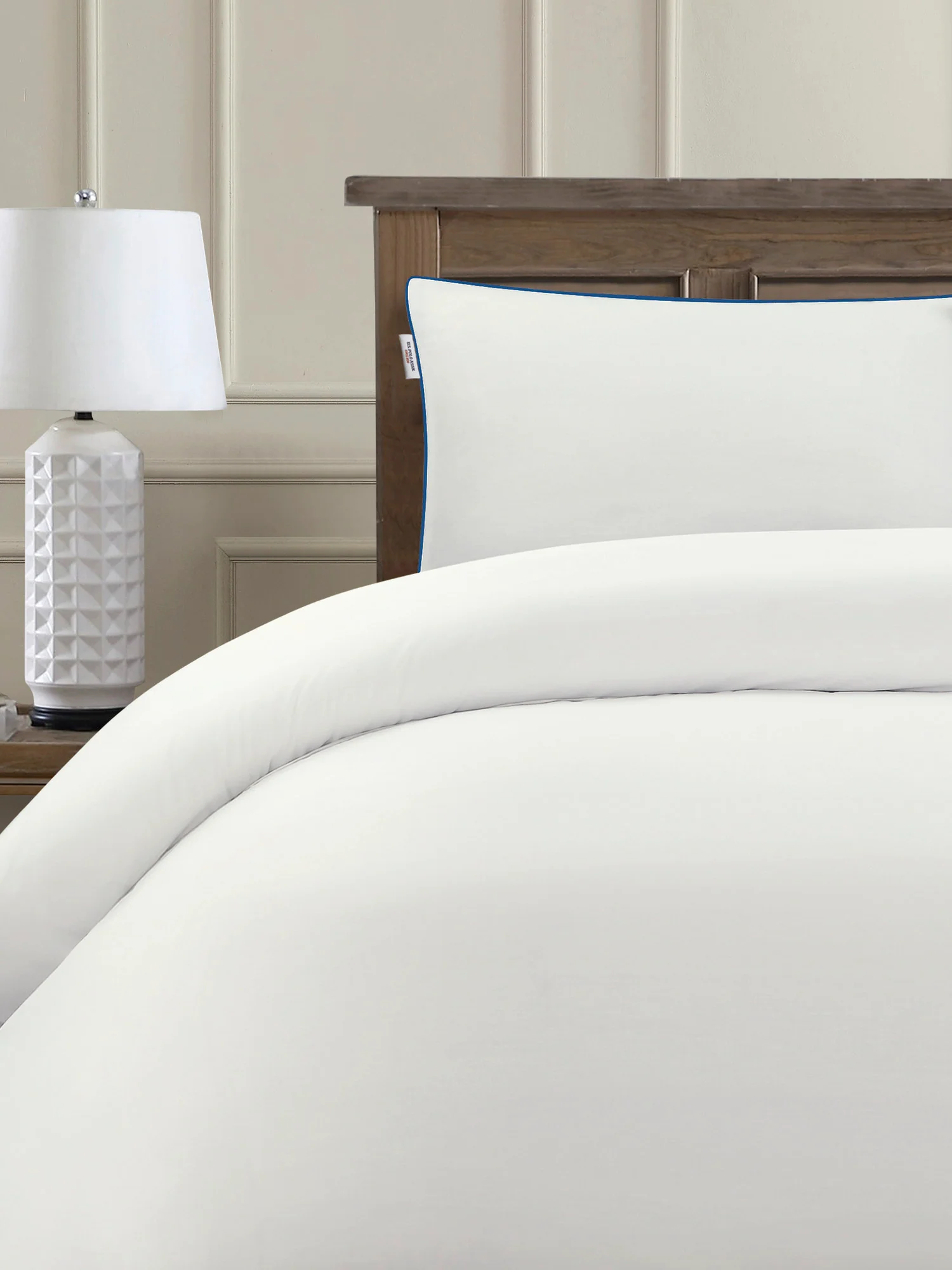 Pure Cotton Piped Duvet Set Bright White - Image 2