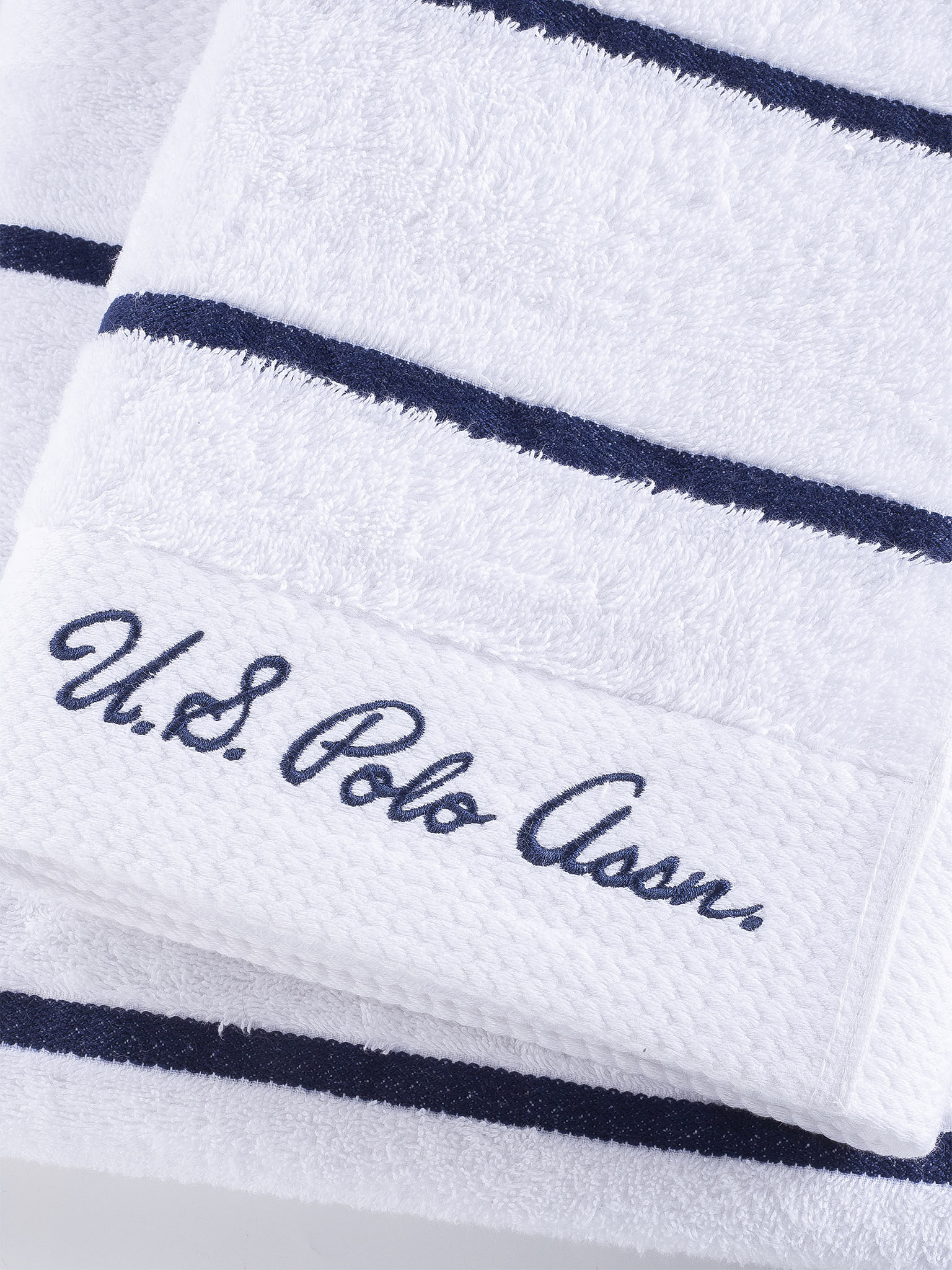 Pure Cotton Satin Stripe Towel in Bright White - Image 2